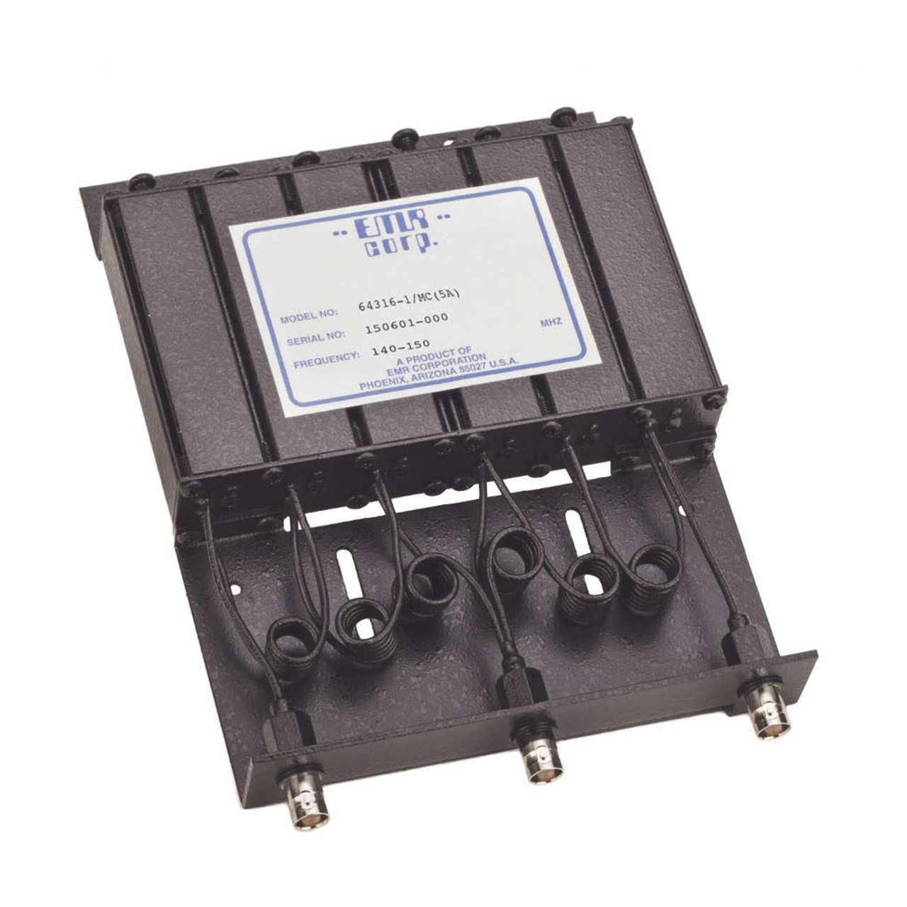 64316-1/MC(5A) Duplexer Compacto de Rechazo de Banda, 140-150 MHz, 4.6 a 6 MHz Sep. Tx-Rx, 50 Watt, BNC Hembra.