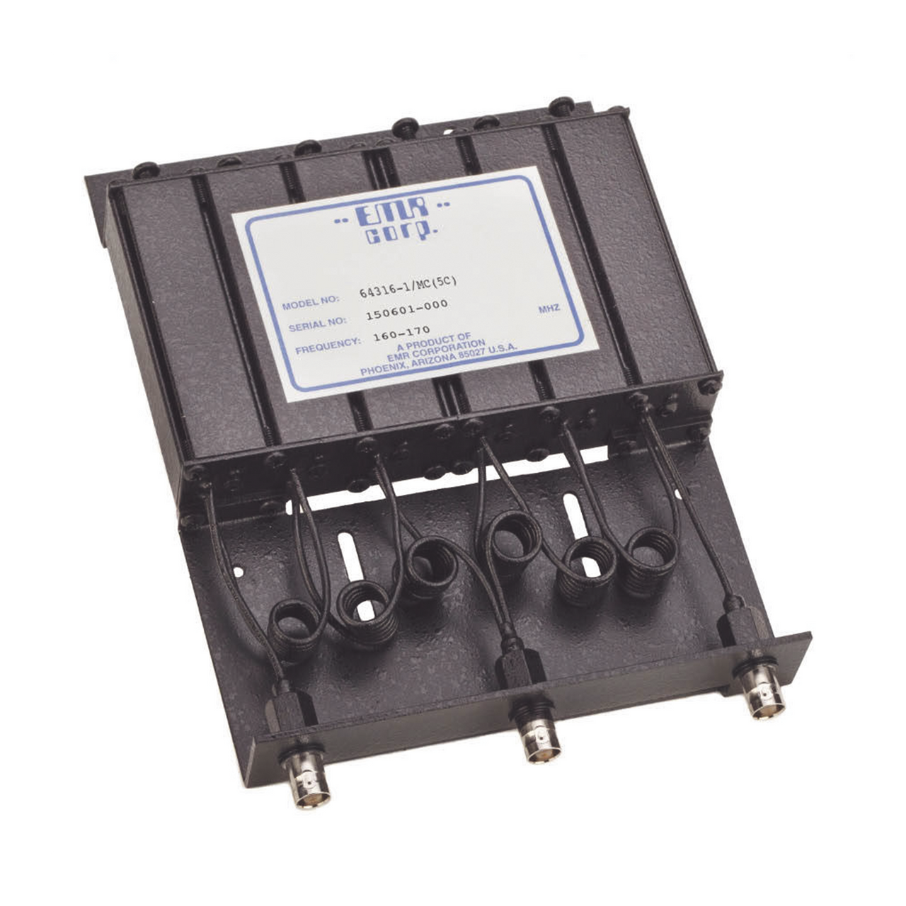 64316-1/MC(5C) Duplexer Compacto de Rechazo de Banda, 160-170 MHz, 4.6 a 6 MHz Sep. Tx-Rx, 50 Watt, BNC Hembra.