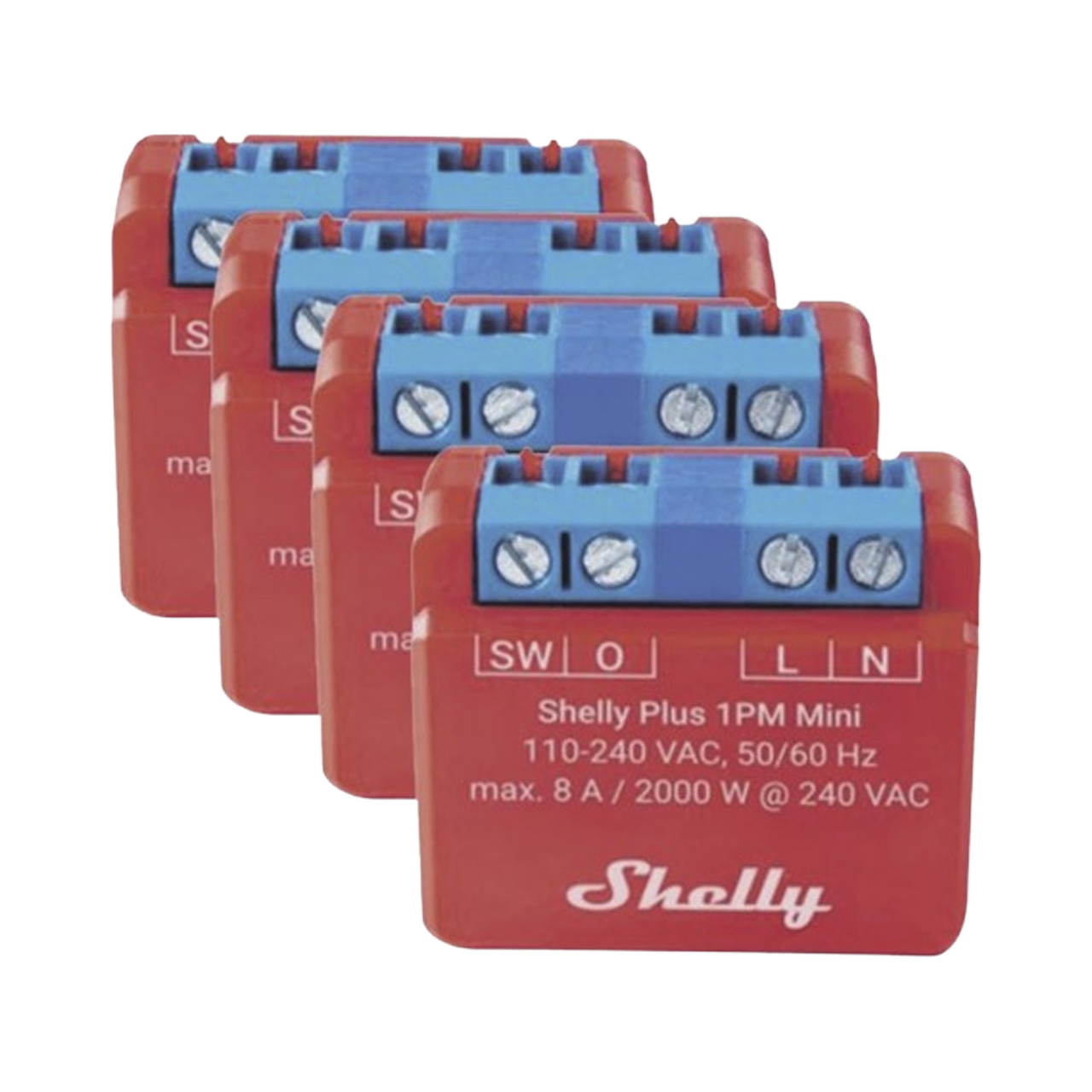 SHELLYPLUS1PMMINIK4 KIT 4 piezas Mini Interruptor inteligente con Wi-Fi, medición de consumo, 1 canal 8A, compatible con asistentes de voz Alexa y GoogleHome