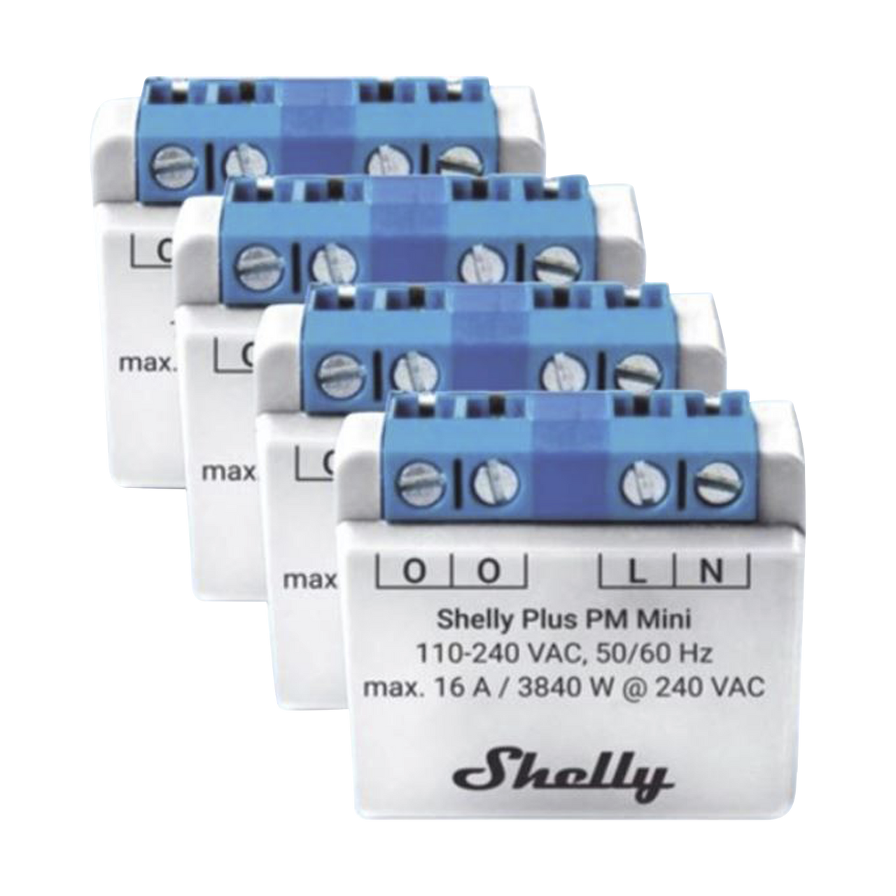 SHELLYPLUSPMMINIK4 KIT 4 piezas El medidor de potencia más pequeño,  inteligente con Wi-Fi, medición de consumo, 1 canal 16A,