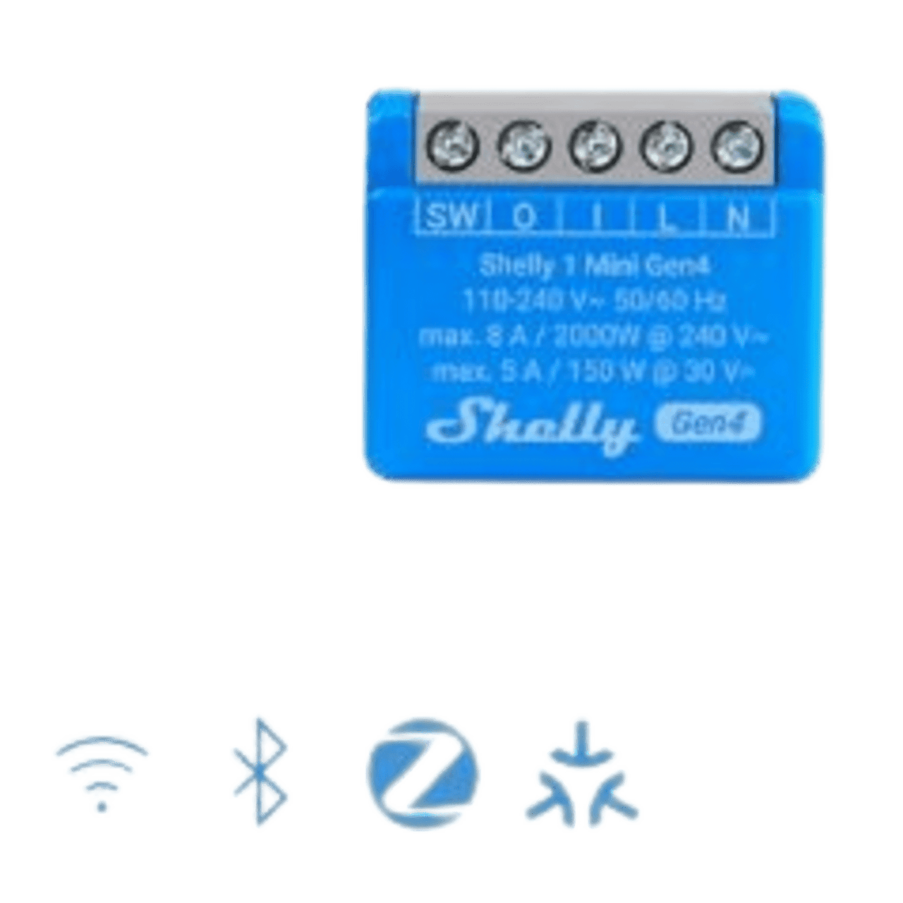 SHELLY1MINIGEN4 Mini Interruptor inteligente con Wi-Fi 2.4 / contacto seco /1 canal 8A, 110 - 240V / compatible con asistentes de voz