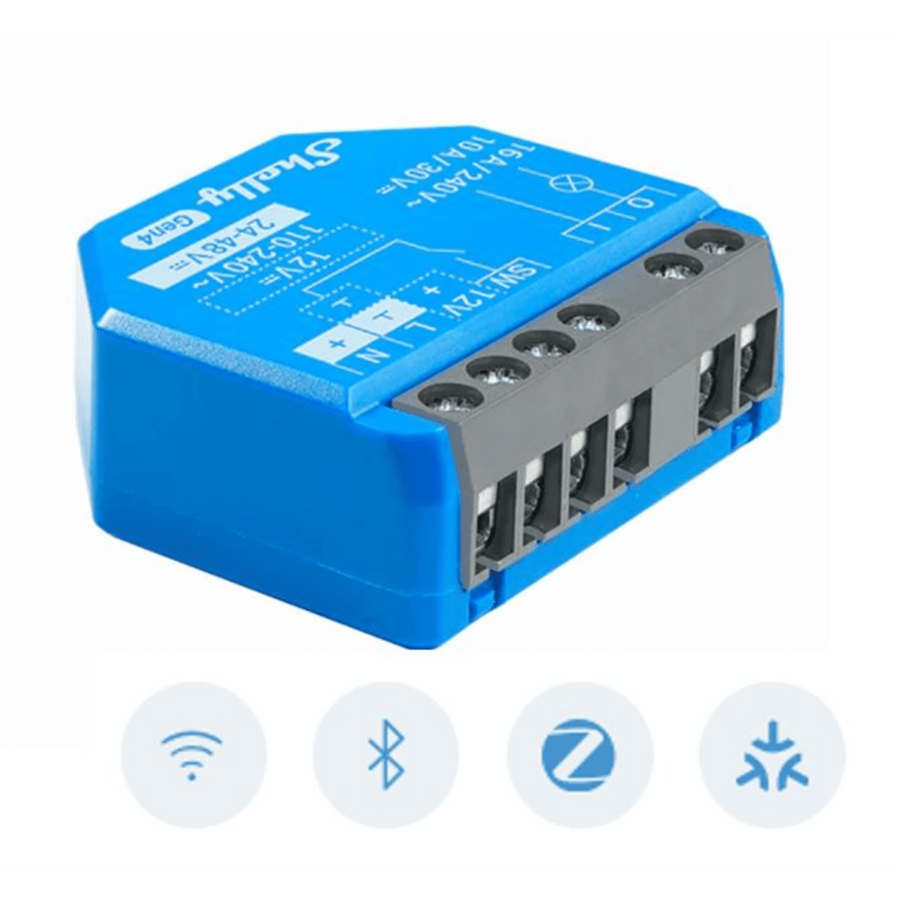 SHELLY1GEN4 Relevador inalámbrico inteligente 16A, 110-240 V / 1  salida de contacto seco / compatible con asistente de voz Alexa, Google Home / Wifi 2.4