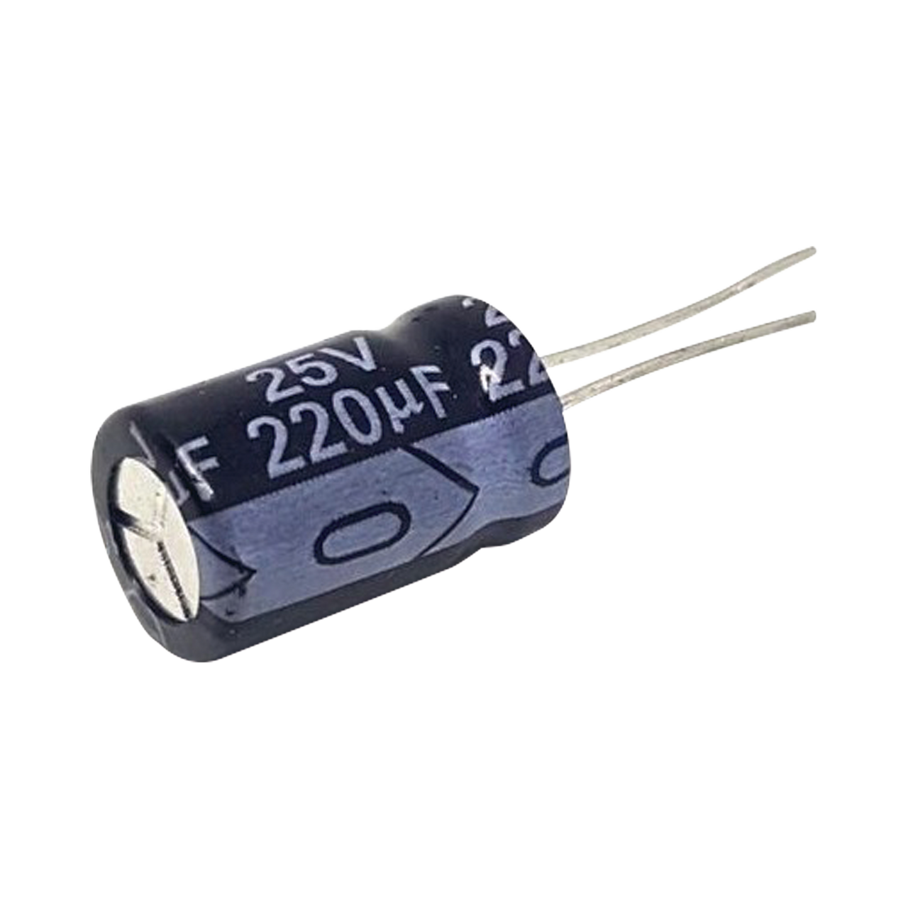 0220M0025V  Capacitor Electrolítico Radial de Aluminio, 220 µFd, 25 Vcc, 105 °C, 8 x 11 mm.