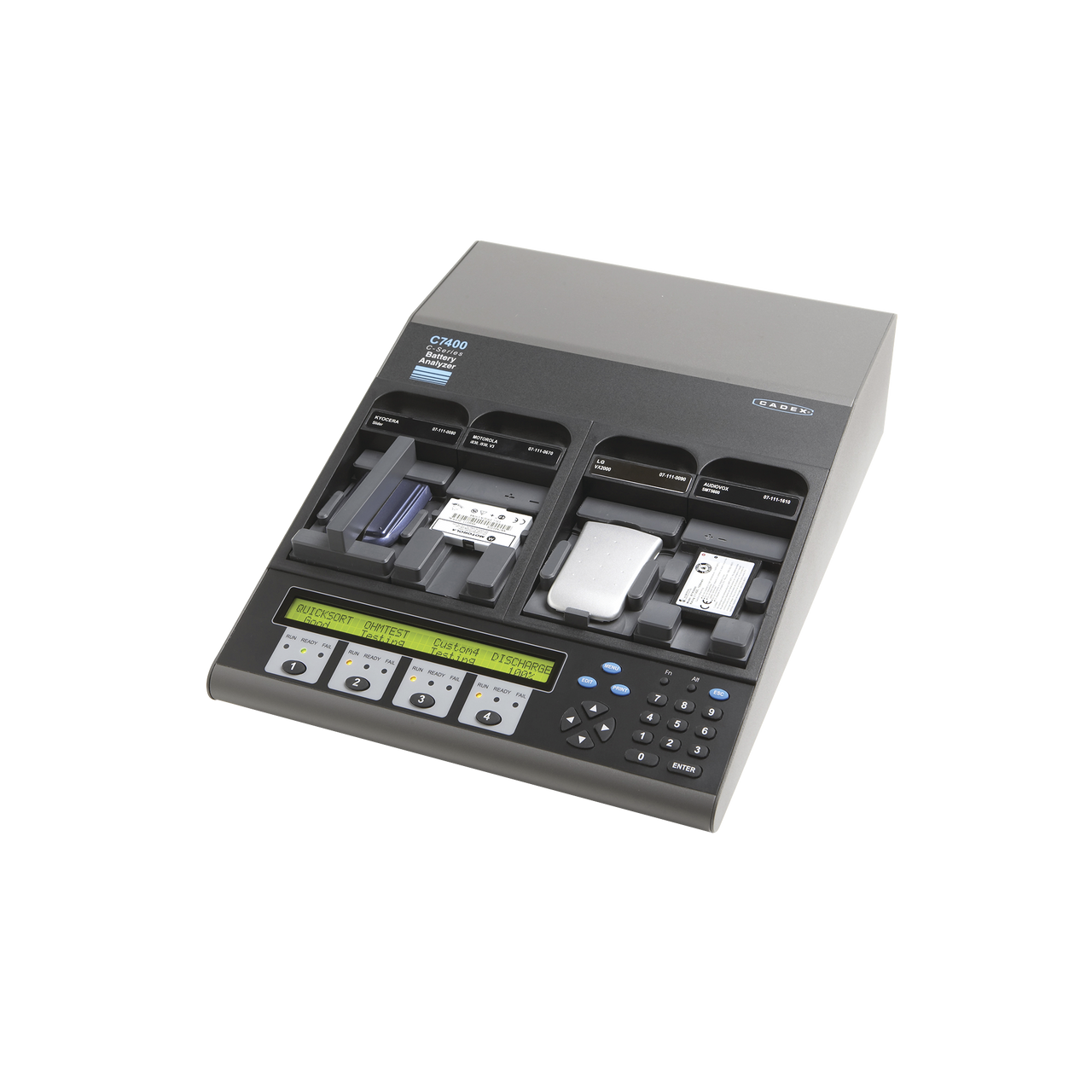 07-740-0100 CADEX 7400-C Analizador de baterías  de 4 cavidades (80 W) no incluye adaptadores.
