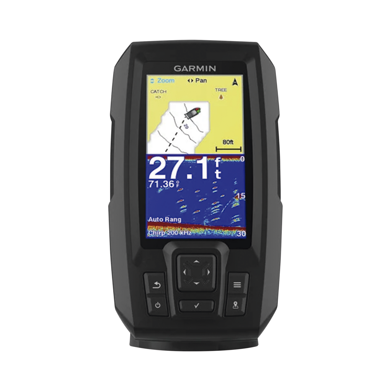 10-01870-00 Fishfinder con GPS Integrado / Pantalla QSVGA 272 x 480 píxeles / Frecuencias 50-200 kHz / Potencia 200 W RMS / Tecnología de Ganancia Automática / Sensor de Temperatura / Resistencia al Agua IPX7