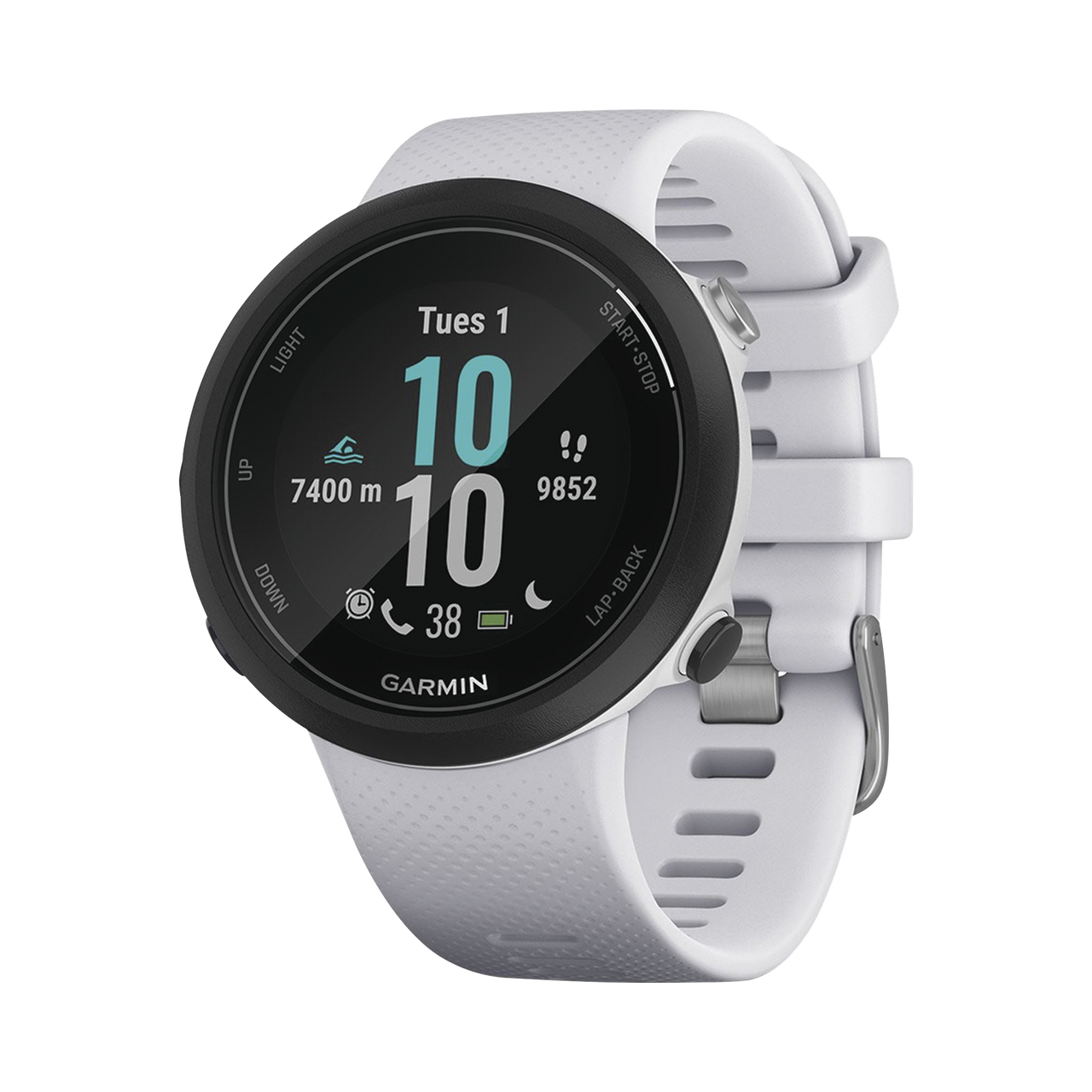 10-02247-01 Reloj Garmin Swim 2 color blanco, ideal para uso en deportes o actividades de natación.
