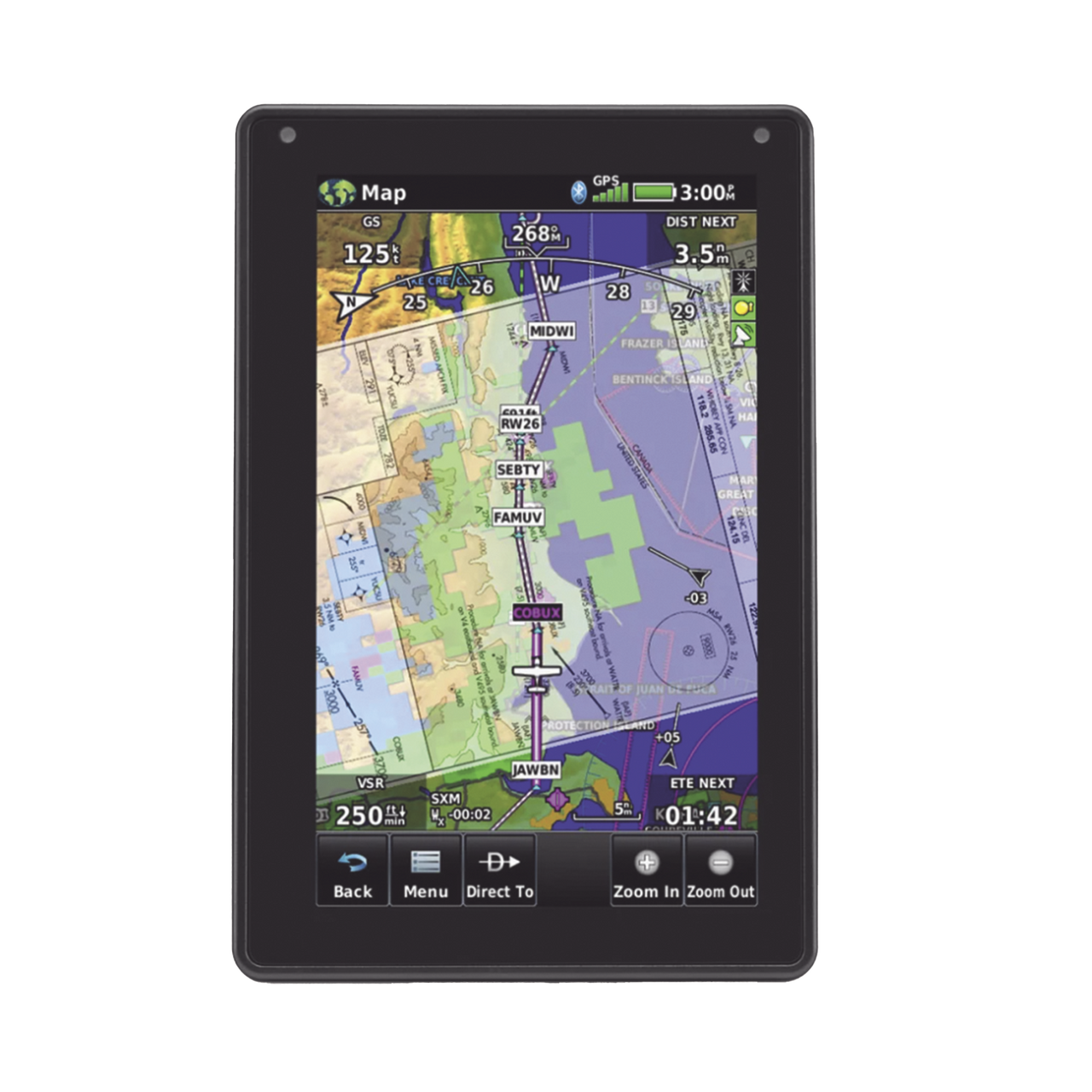 10-02303-00 Navegador portátil aera 760, muestra información de trafico aéreo y una excelente visualización por medio de su  pantalla con visión 3D  touch screen.