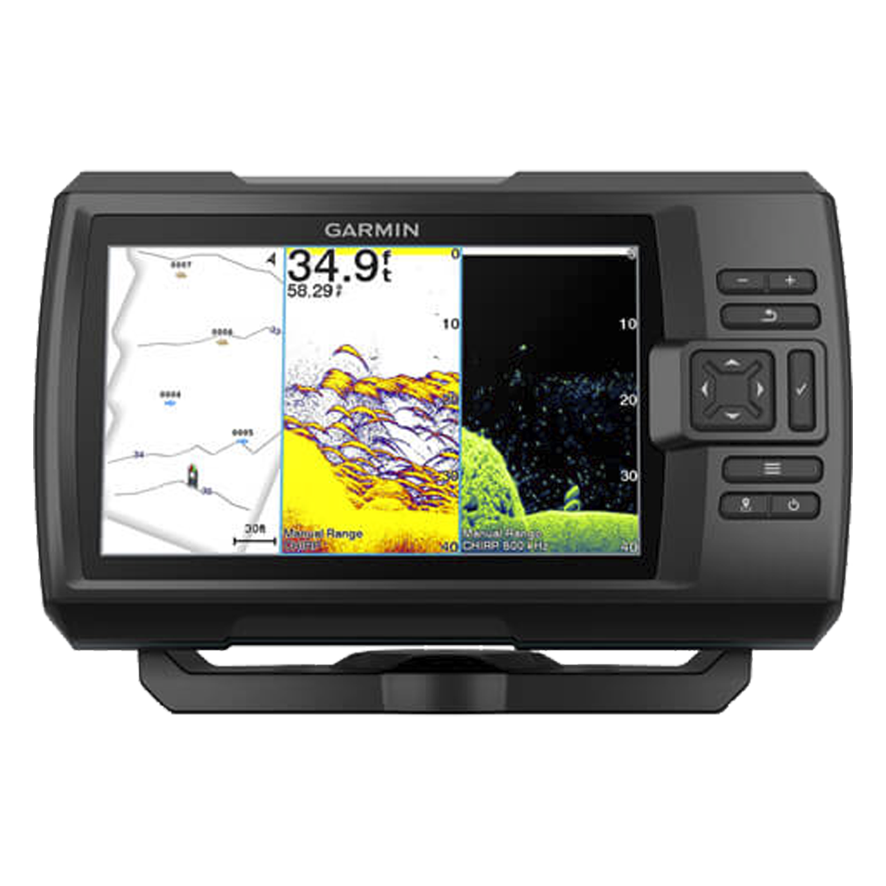 10-02552-01 Fishfinder GPS / Pantalla WVGA a Color 7 / Resolución 800x480 / GPS Integrado / Sonda Tradicional y ClearVü / Frecuencias 50-800 kHz / Potencia 500 W / IPX7 / Quickdraw Contours / Conectividad Wi-Fi