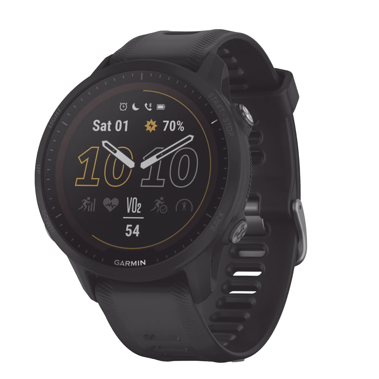 10-02638-00 Reloj Garmin Forerunner 955 solar color negro en correa de silicón, con funciones premium de entrenamiento.