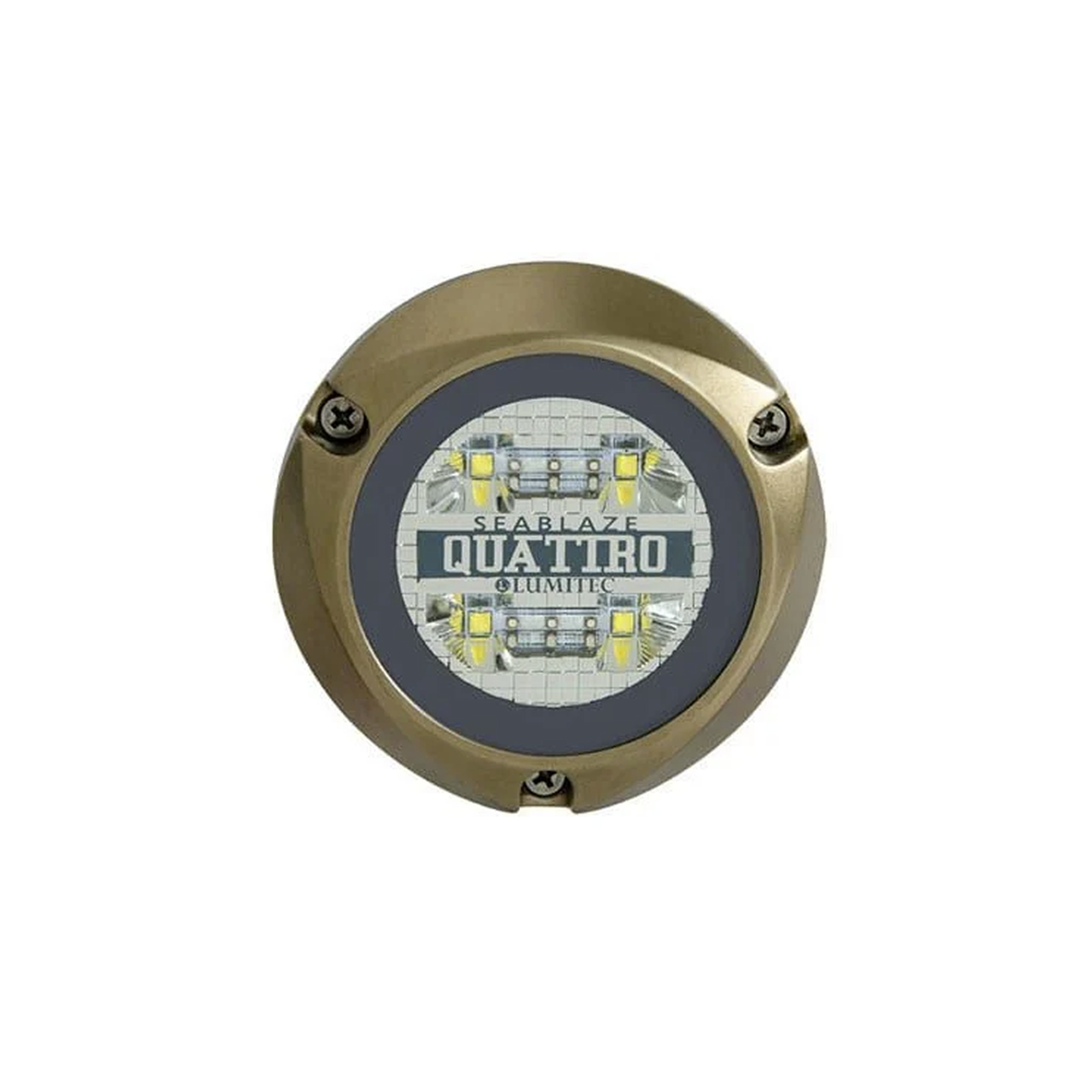 101511 Luz led marina sumergible SeaBlaze Quattro, emite luz de color blanco y azul de 2000 lúmenes, fabricada en bronce naval con grado de protección IP68.