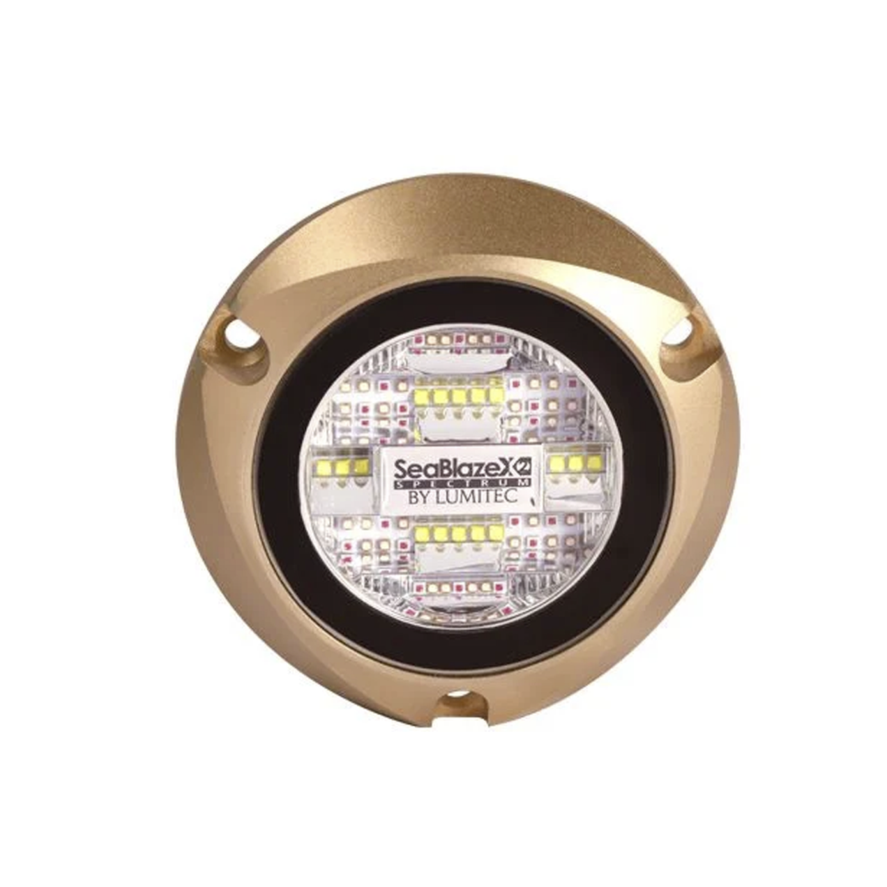 101516 Luz led marina sumergible SeaBlaze X2, emite luz de color blanco y azul de 6000 lúmenes, fabricada en bronce naval con grado de protección IP68.