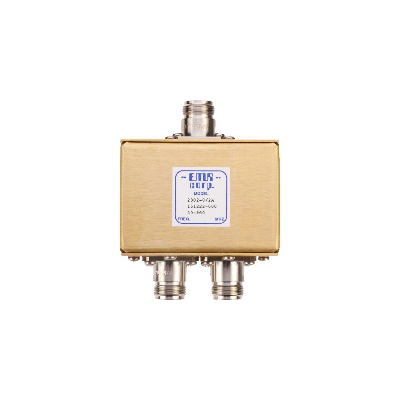 2302-0/2A Divisor de Potencia EMR de 2 Vías, 30-960 MHz, 0.5 Watt, Conectores N Hembra.