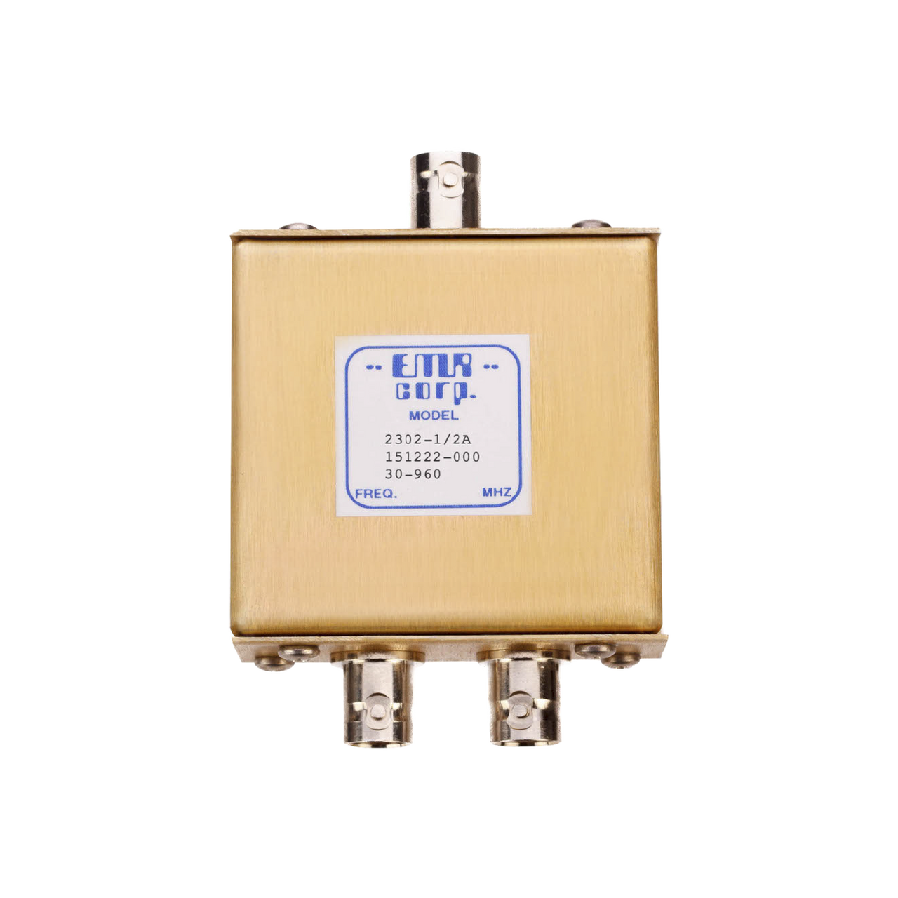 2302-1/2A Divisor de Potencia EMR de 2 Vías, 30-960 MHz, 0.5 Watt, Conectores BNC Hembra.