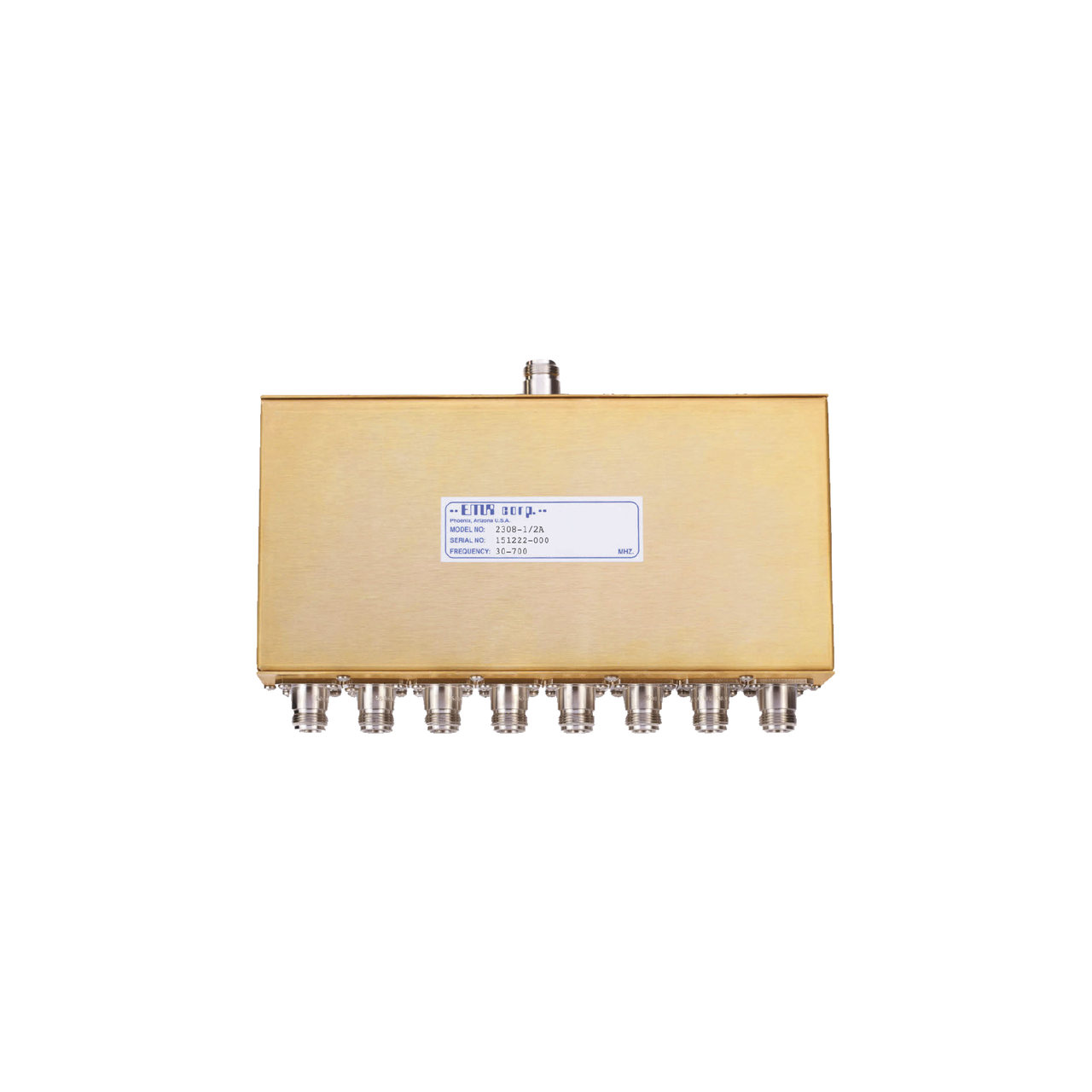 2308-0/2A Divisor de Potencia EMR de 8 Vías, 30-700 MHz, 0.5 Watt, Conectores N Hembra.