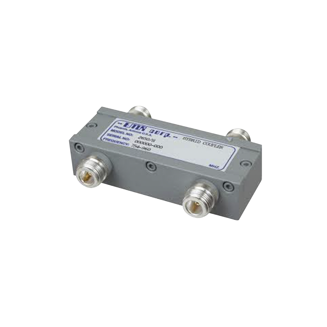 2550/5A Acoplador Hibrido para 2 Canales, 406-512 MHz, Carga de 125 Watt, N Hembras.