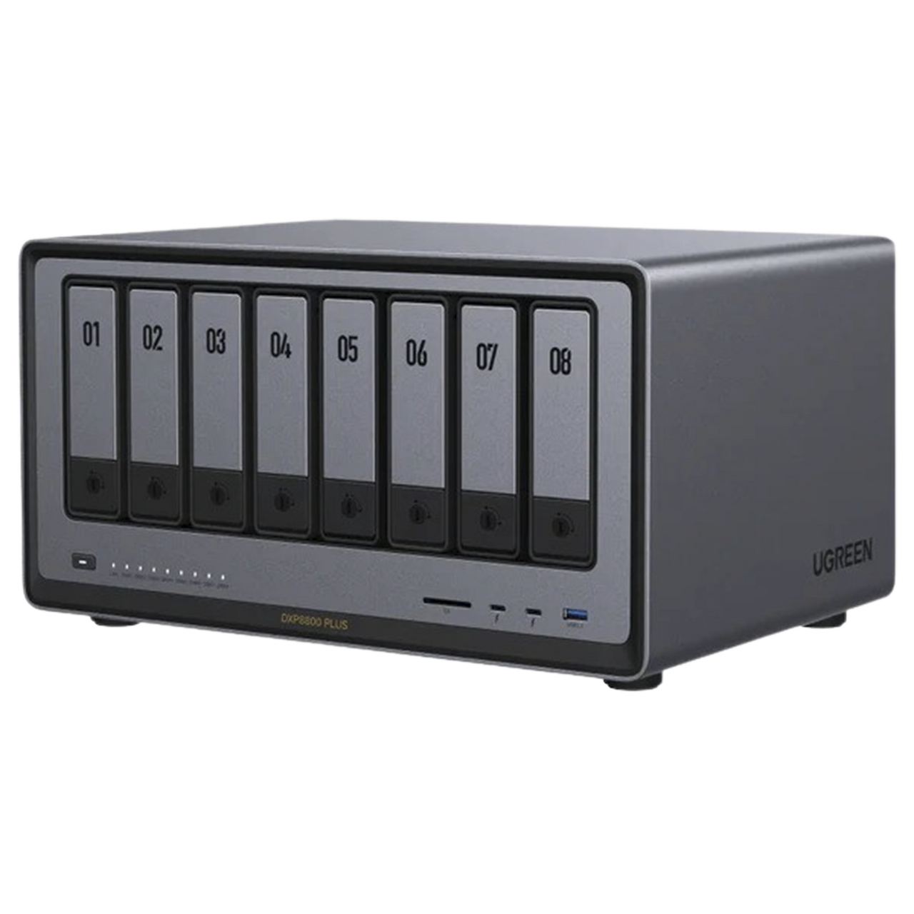 35126B NASync DXP8800 Plus | SO UGOS Pro |  Intel X86 12th Gen Intel® Core? i5 | SSD 128 GB | 8-Bahias (SATA) | 8GB DDR5 (Exp. a 32GB) | 2* M.2 SSD | 4 Puertos Thunderbolt?4 | WiFi | 1*USB3.2 Gen2, 10Gb/s | HDMI 8k.