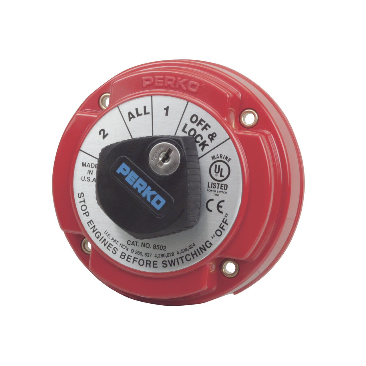 8502DP Switch Selector de Batería de Servicio Mediano con Bloqueo por Medio de Llave, para Sistemas Eléctricos Marinos