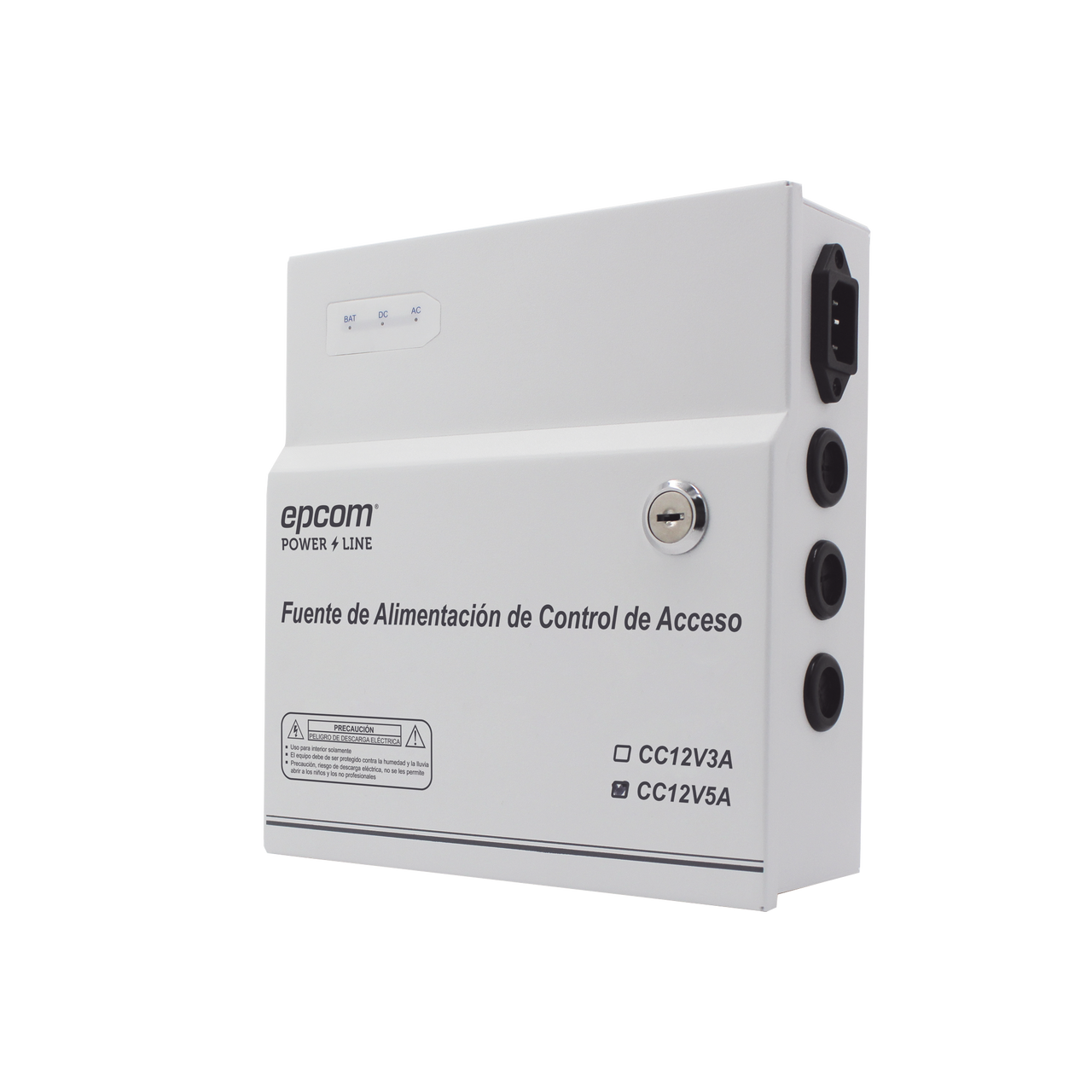 AC-PS-T12-05 Fuente de Alimentación / 1 Salida 11-15 Vcc /  5 A / Temporizador Integrado / Con Capacidad de Batería de Respaldo / Requiere Batería / Aplicaciones en sistemas de control de Acceso