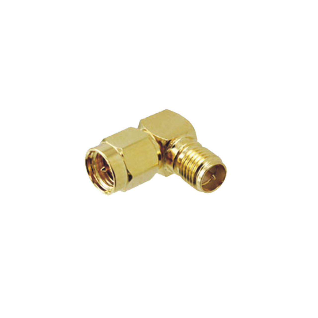 ACX2219-ND Adaptador en Ángulo Recto, de Conector SMA Macho a SMA Hembra Inverso, Oro/ Oro/ Teflón.