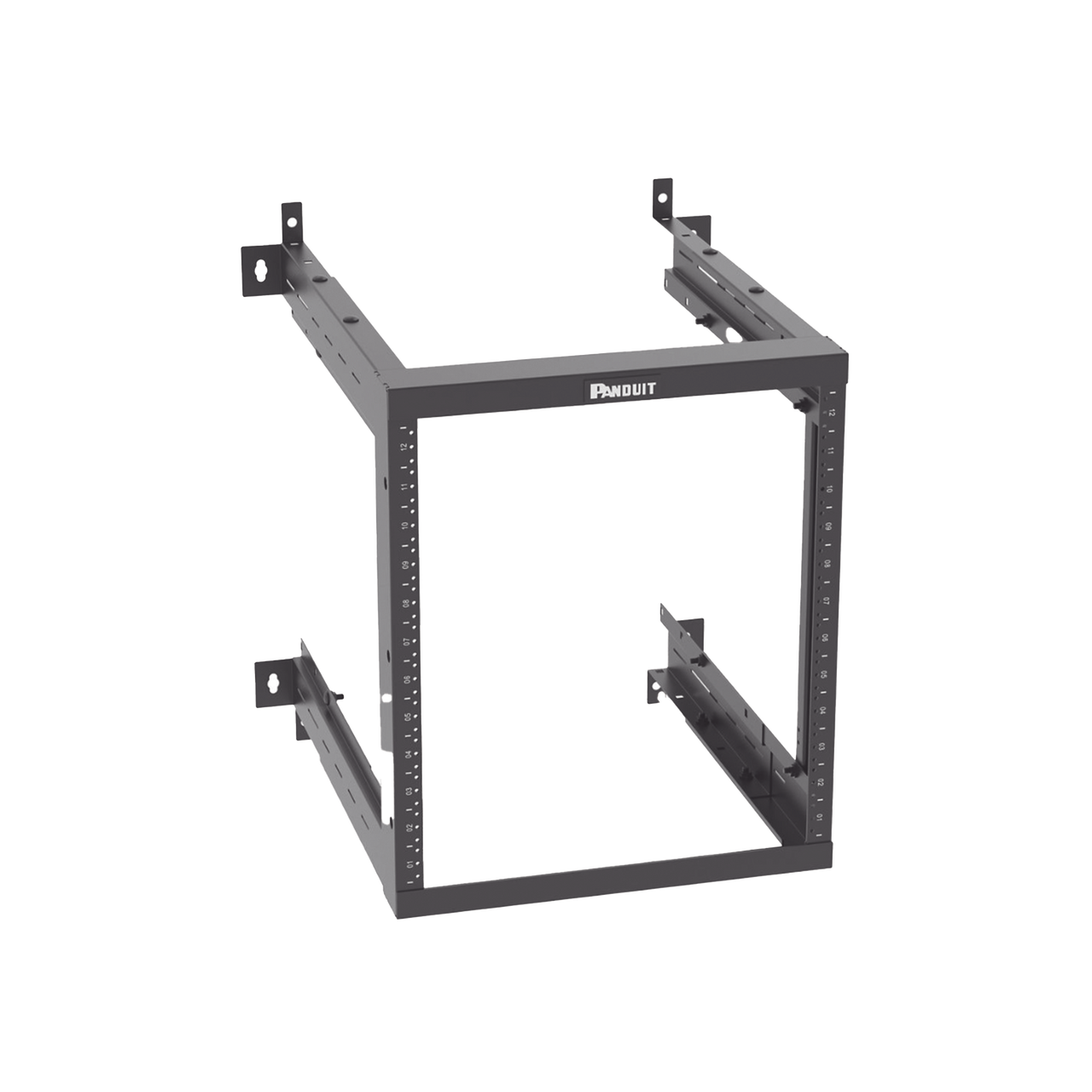 AWMR12 Rack PanZone® de Montaje en Pared, de 19in, Profundidad Ajustable, Rieles Numerados y Roscados #12-24, 12 UR, Color Negro
