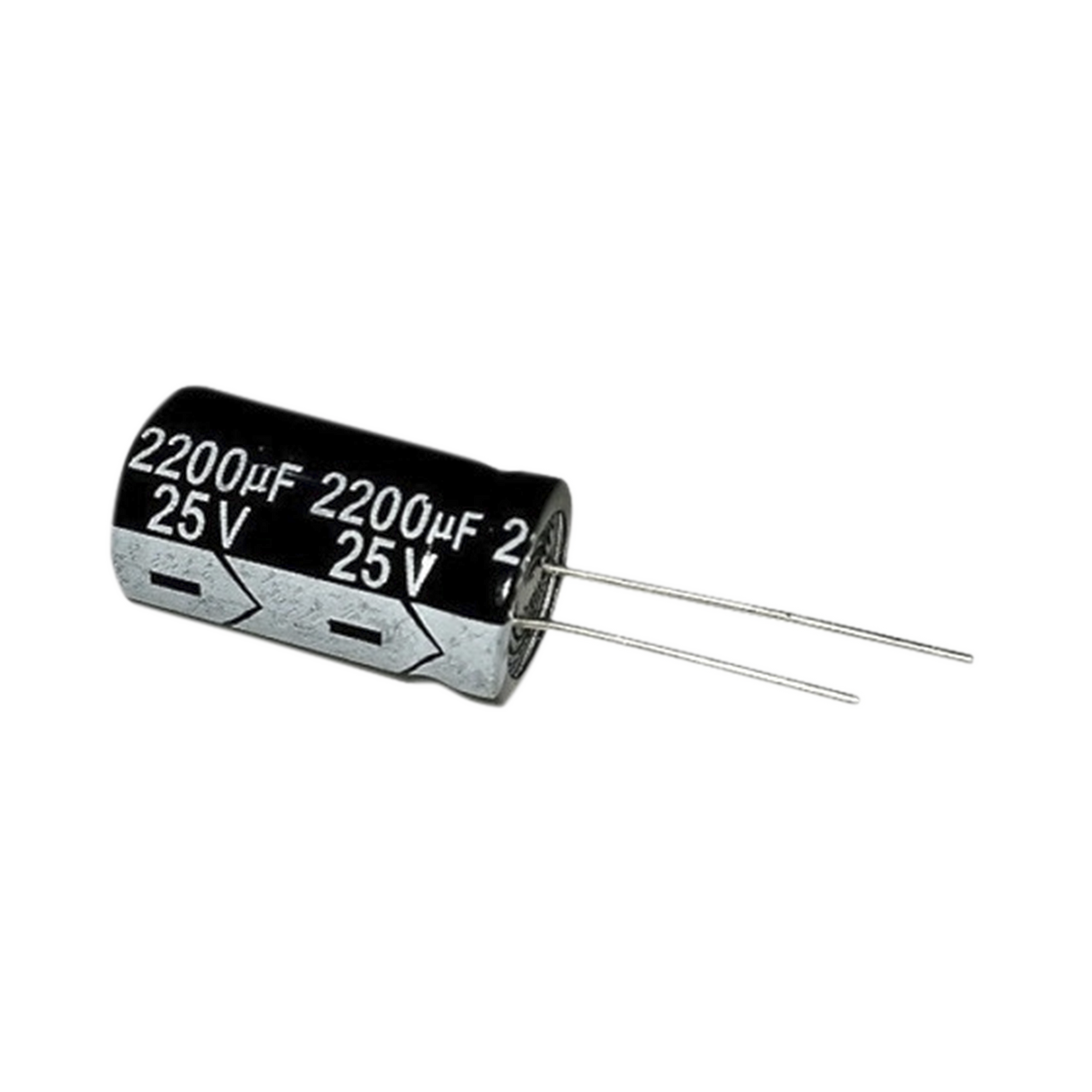CE2200/25V Capacitor Electrolítico en Aluminio, Radial de 2200 µFd, 25 Vcc, 105 °C, 13 x 25 mm.