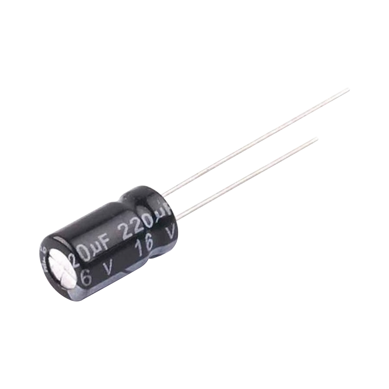 CE220/16V Capacitor Electrolítico en Aluminio, Radial de 220 µFd, 16 Vcc, 105 °C, 6.3 x 11 mm.