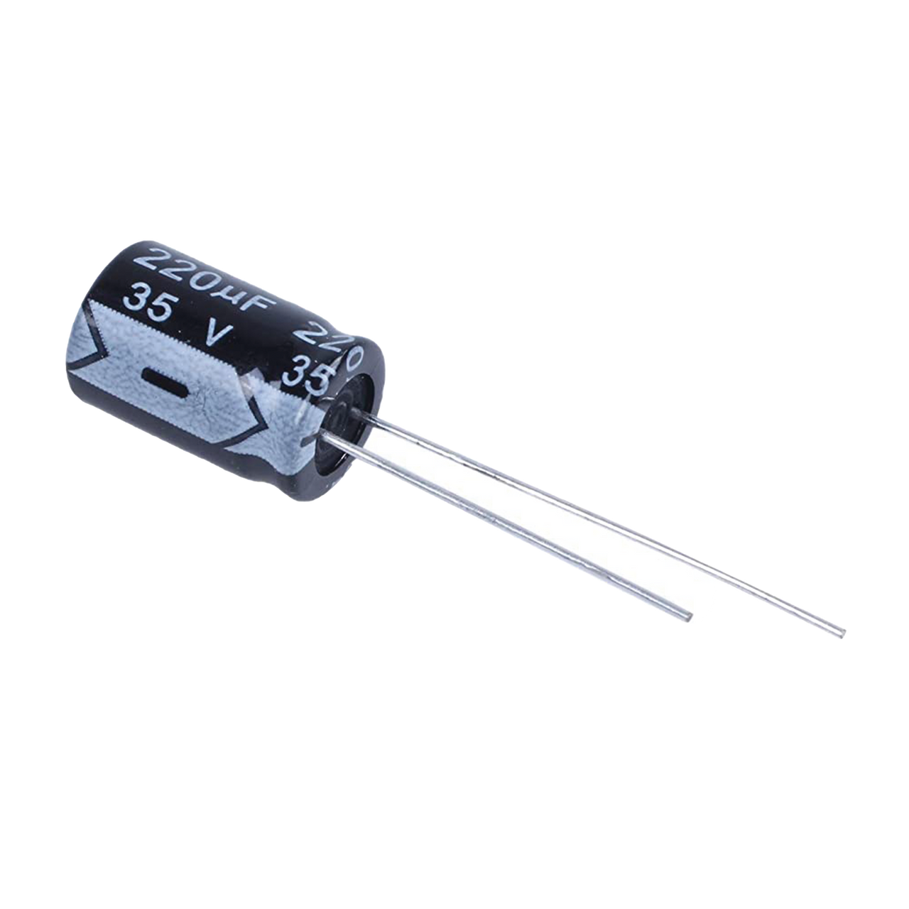 CE220/35V Capacitor Electrolítico Radial en Aluminio de 220 µFd, 35 Vcc, 105 °C, 10 x 12.5 mm.