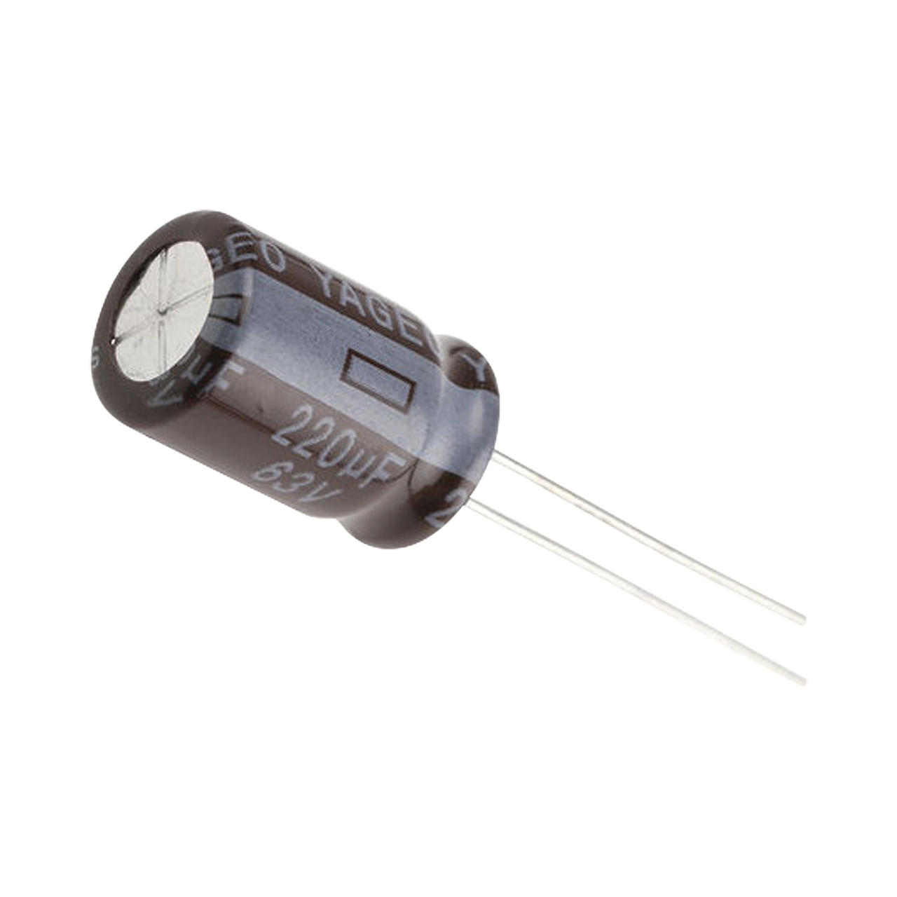 CE220/63V Capacitor Electrolítico de Aluminio, Radial de 220 µFd, 63 Vcc, 105 °C, 10 x 15 mm.