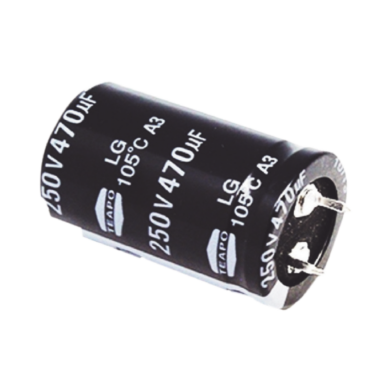 CE470/250V Capacitor Electrolítico de Aluminio, Radial de 470 µFd, 250 Vcc, 105 °C, 25 x 40 mm.