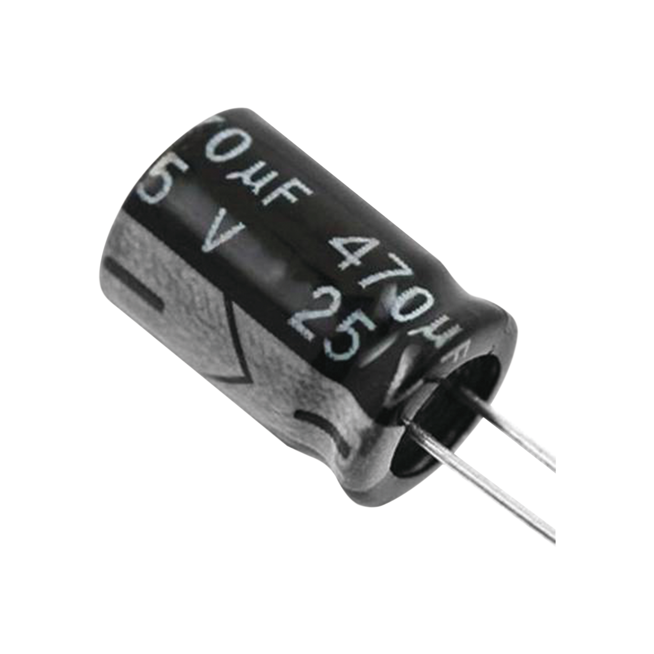 CE470/25V Capacitor Electrolítico de Aluminio, Radial de 470 µFd, 25 Vcc, 105 °C, 8  x 15 mm.