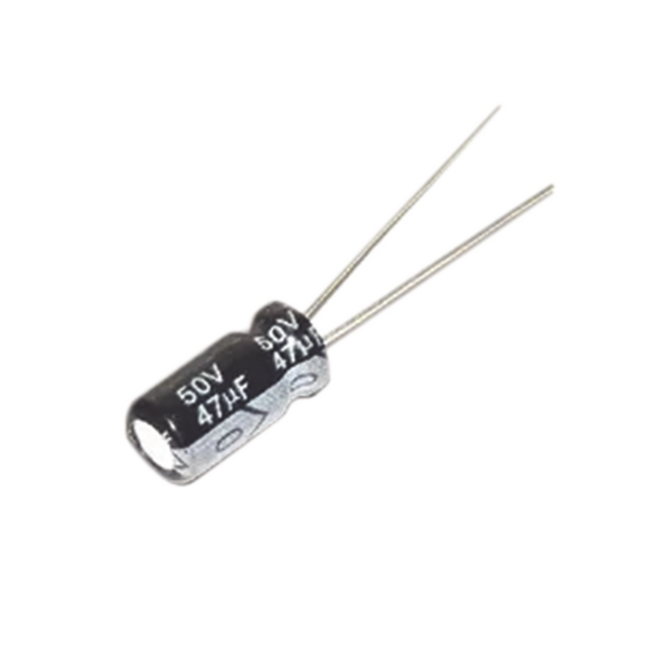 CE47/50V Capacitor Electrolítico de Aluminio, Radial de 47 µFd, 50 Vcc, 105 °C, 6.3 x 11 mm.