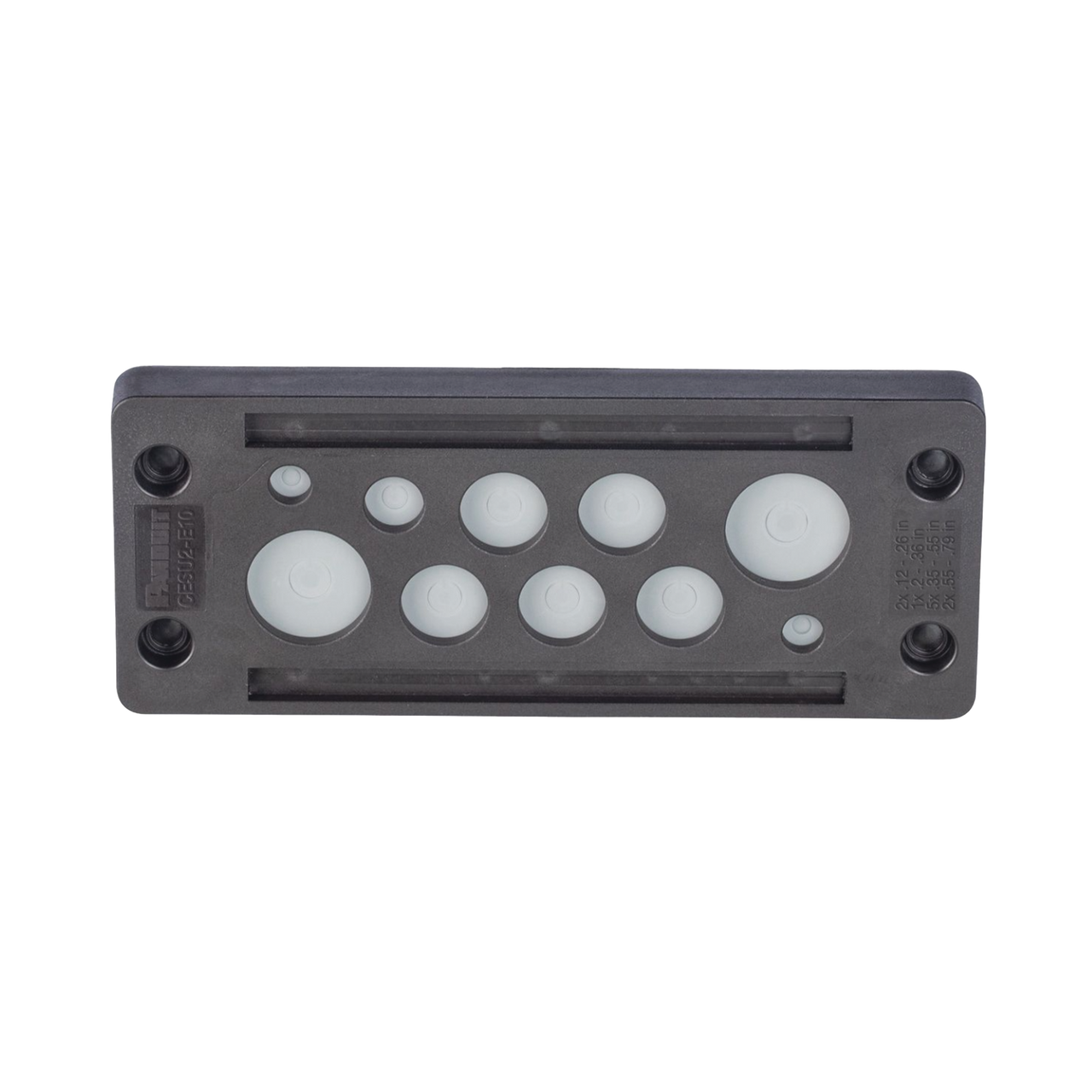 CESU2-E10 Pasacable de 10 Orificios de Marco Rectangular, IP65, 4.41 X 1.42, para Cables no Terminados, Color Negro.