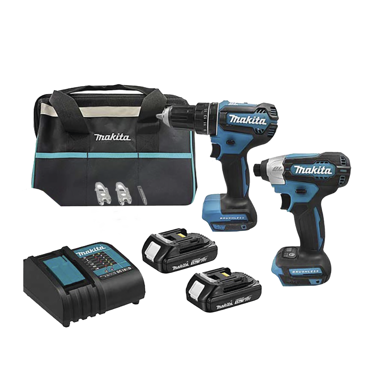 DLX-2416-YX2 Kit de Rotomartillo Atornillador DHP485Z + Atornillador de Impacto DTD157Z, incluye 2 Baterías BL1815N, 1 Cargador DC18SD y Maleta de lona.