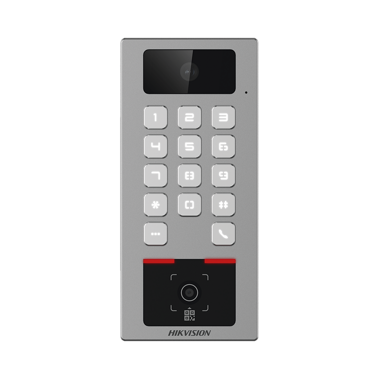 DS-K1T502DBWX-CQR Teclado con Lector Físico de QRs para Exterior Antivandálico IP65 & IK09 con función de Videoportero Multiapartamento / Tarjeta, Código QR, PIN o App HikConnect  / Cámara 2 MP compatible con NVRs / Soporta b
