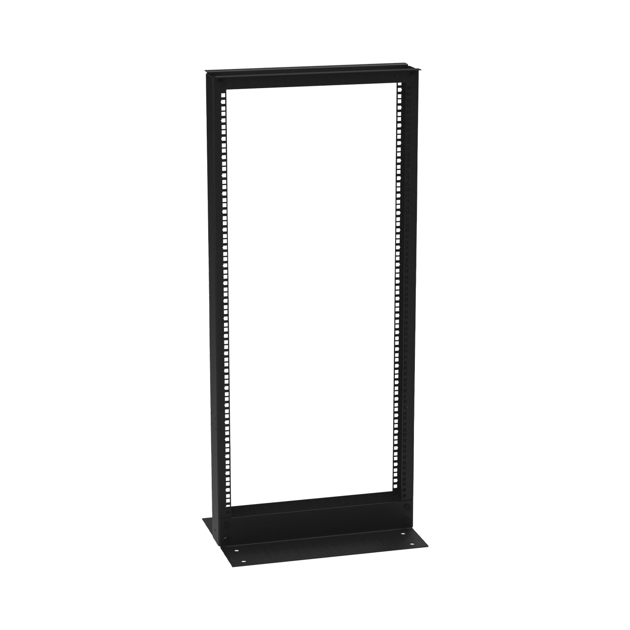 EI-RL-5524-DR Rack de 2 Postes (Doble Perforación), Estándar 19, 24 Unidades, Fabricado en Acero, Base L para Anclar a Piso.