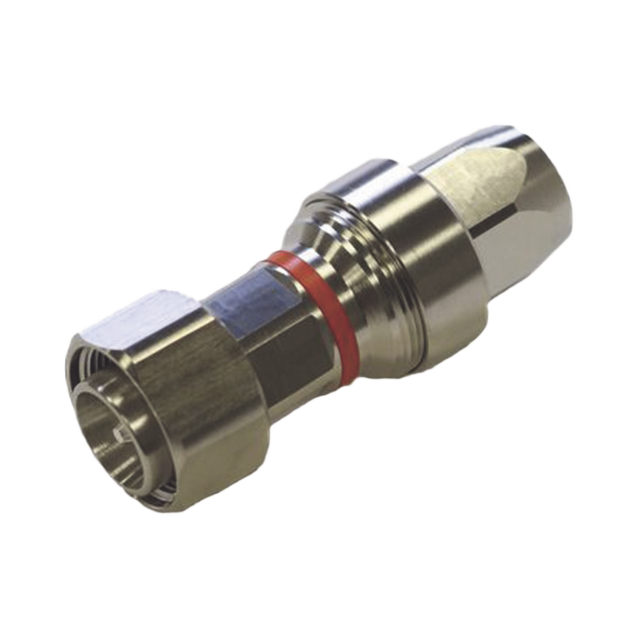 F4HM-D Conector 4.3-10 Macho para Cable FSJ4-50B, Pin Cautivo y Cojinete Expandible, Trimetal/ Plata/ Teflón.