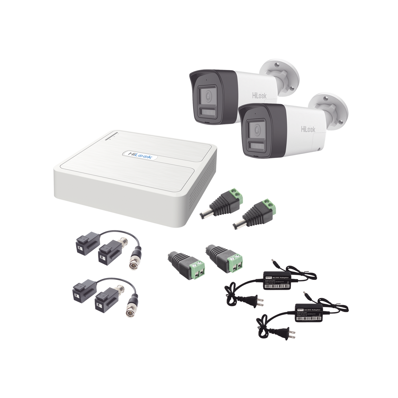 HL-1080P-2B-TWA Kit HiLook Audio Bidireccional TurboHD 1080p / DVR 4 Canales / 2 Cámaras Bala (Exterior) con Bocina y Microfóno Integrado / 2 Fuentes de Poder / Accesorios