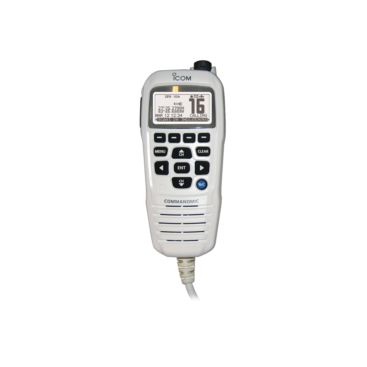 HM195GW Micrófono comando color blanco y pantalla en fondo blanco para serie IC-M510, IC-M424G e IC-M605