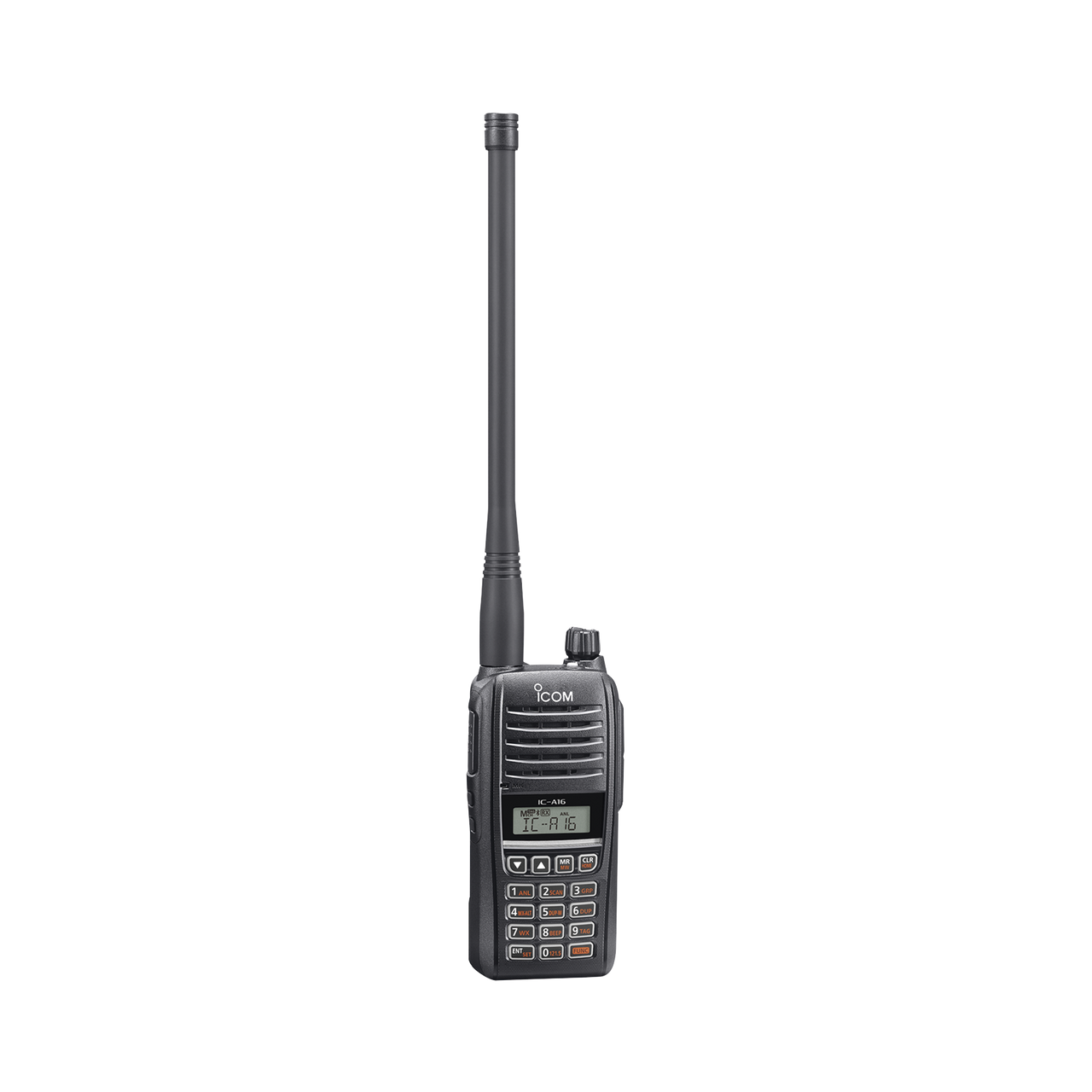 IC-A16B/31 Radio portátil aéreo con Bluetooth incluido, rango de frecuencia 118-136.99166MHz, 6W PEP, 200 canales alfanuméricos, pantalla de 8 caracteres, incluye: batería, cargador, antena y clip