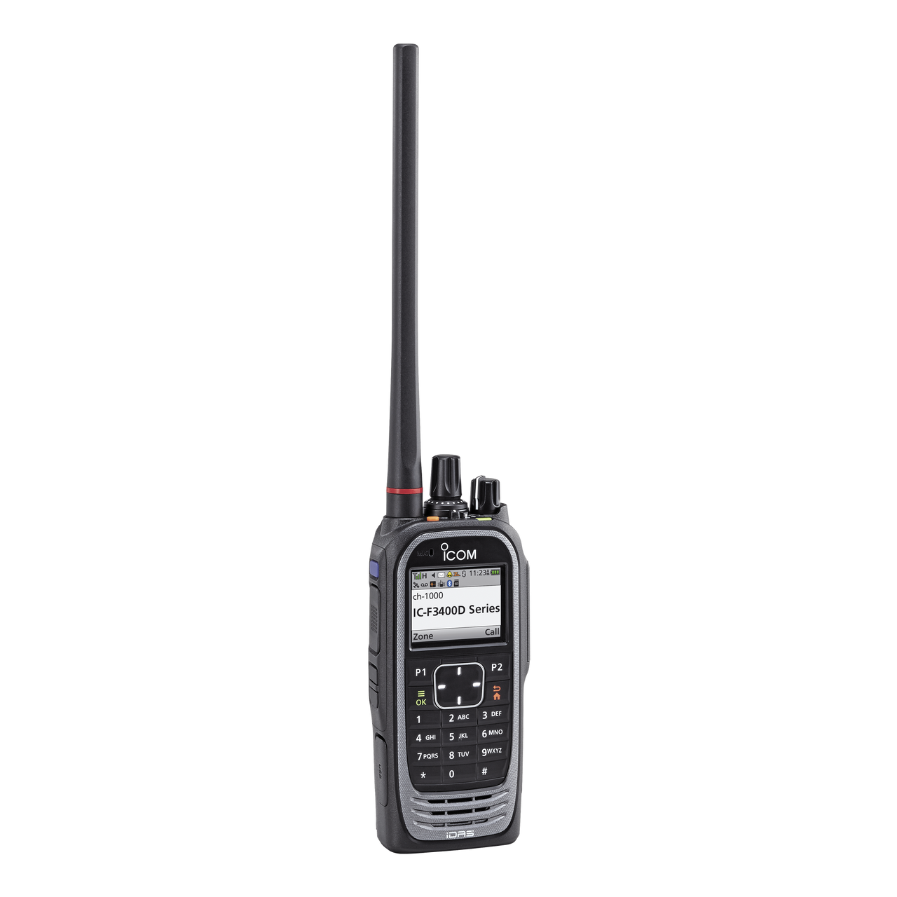 IC-F3400DT/01 Radio digital NXDN con pantalla a color en la banda de VHF, rango de frecuencia 136-174MHz, 1024 canales, teclado DTMF, sumergible IP67, encriptación DES, GPS, bluethooth, grabador de voz.  Batería, cargador, antena y clip incluidos.
