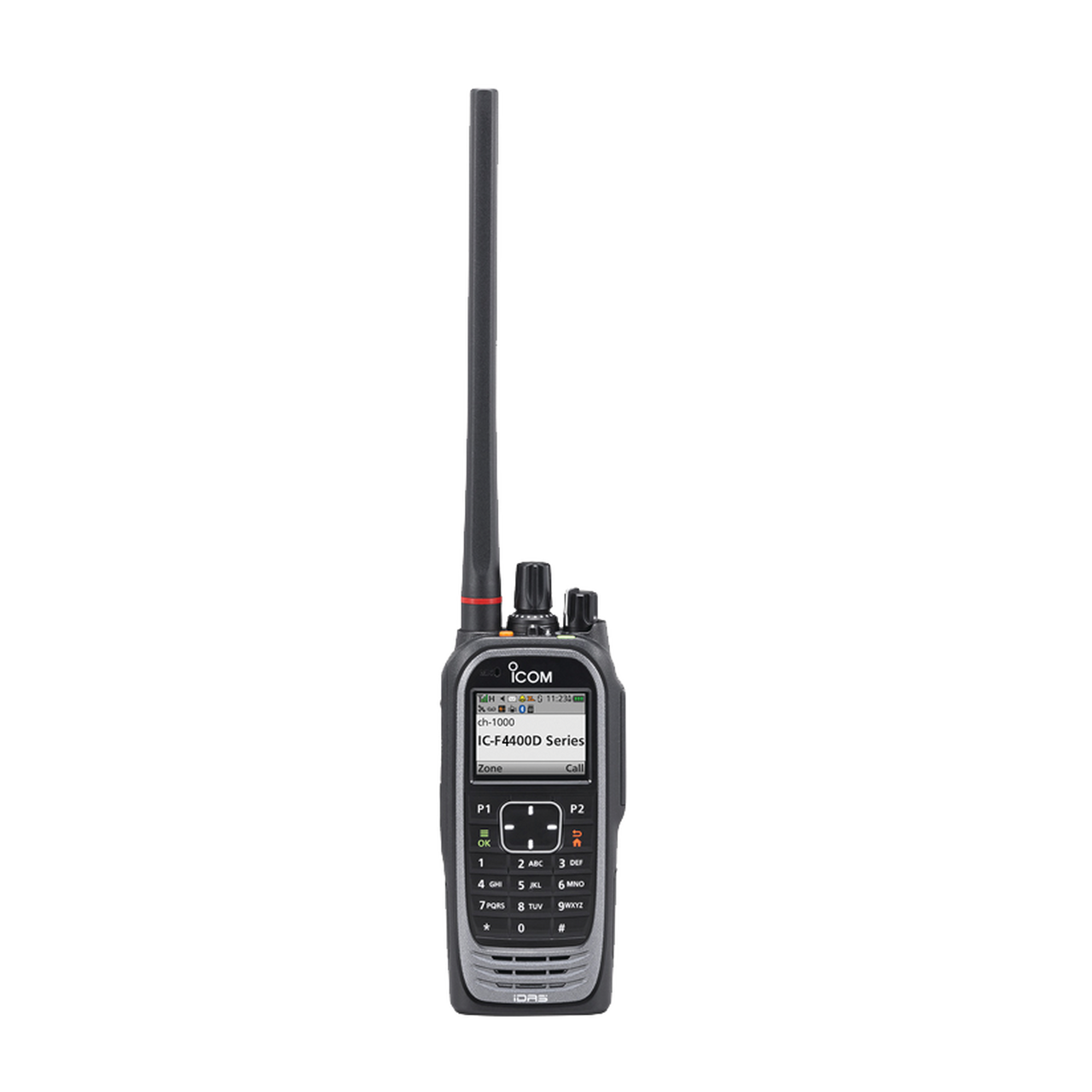 IC-F4400DT/01 Radio digital NXDN con pantalla a color en la banda de UHF, rango de frecuencia 380-470MHz, 1024 canales, teclado DTMF, sumergible IP67, encriptación DES, GPS, bluethooth, grabador de voz.  Batería, cargador, antena y clip incluidos.