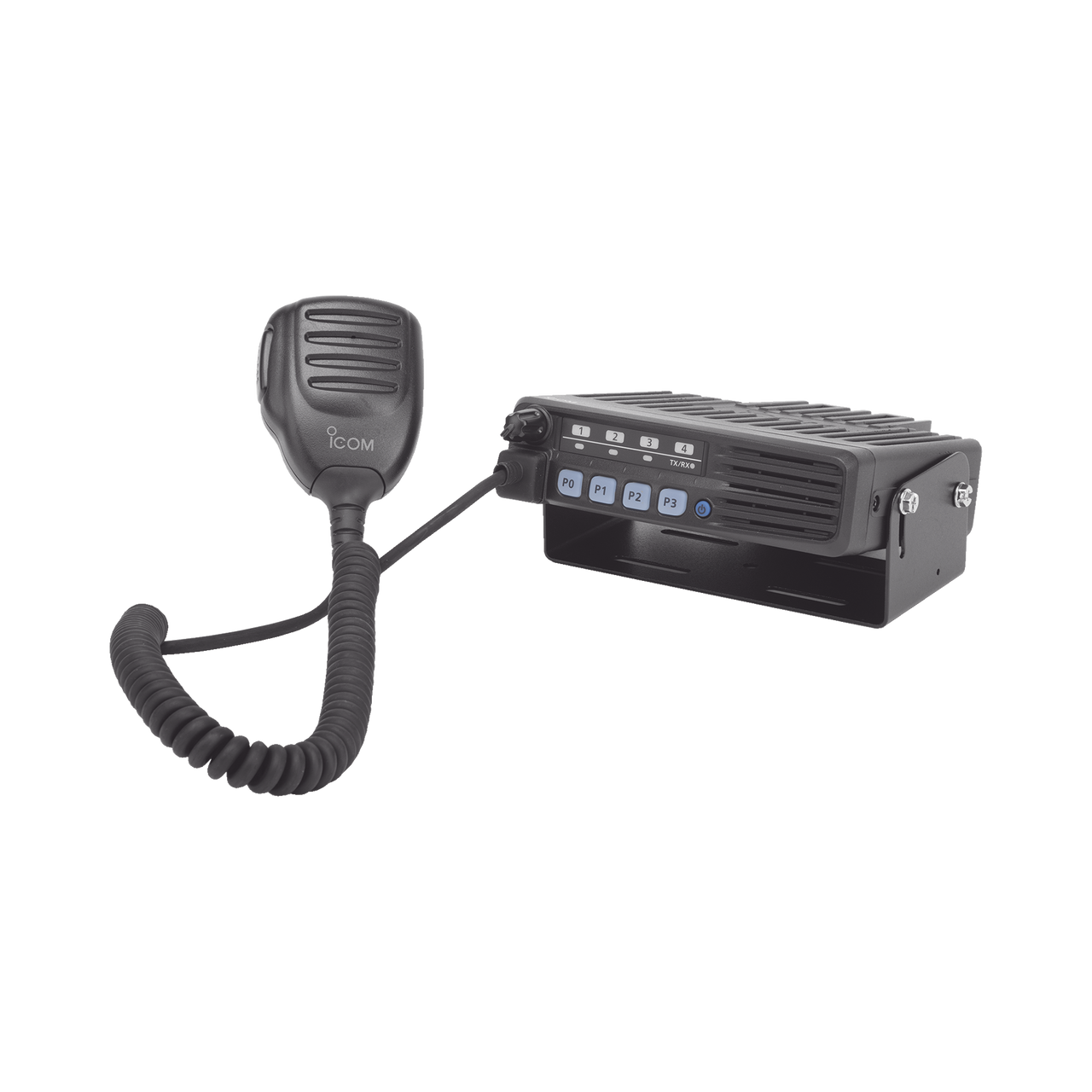 ICF6013H Radio Móvil Analógico en rango de frecuencia 400-470 MHz, 50 W de potencia de RF.  Incluye micrófono, cable de corriente y bracket.
