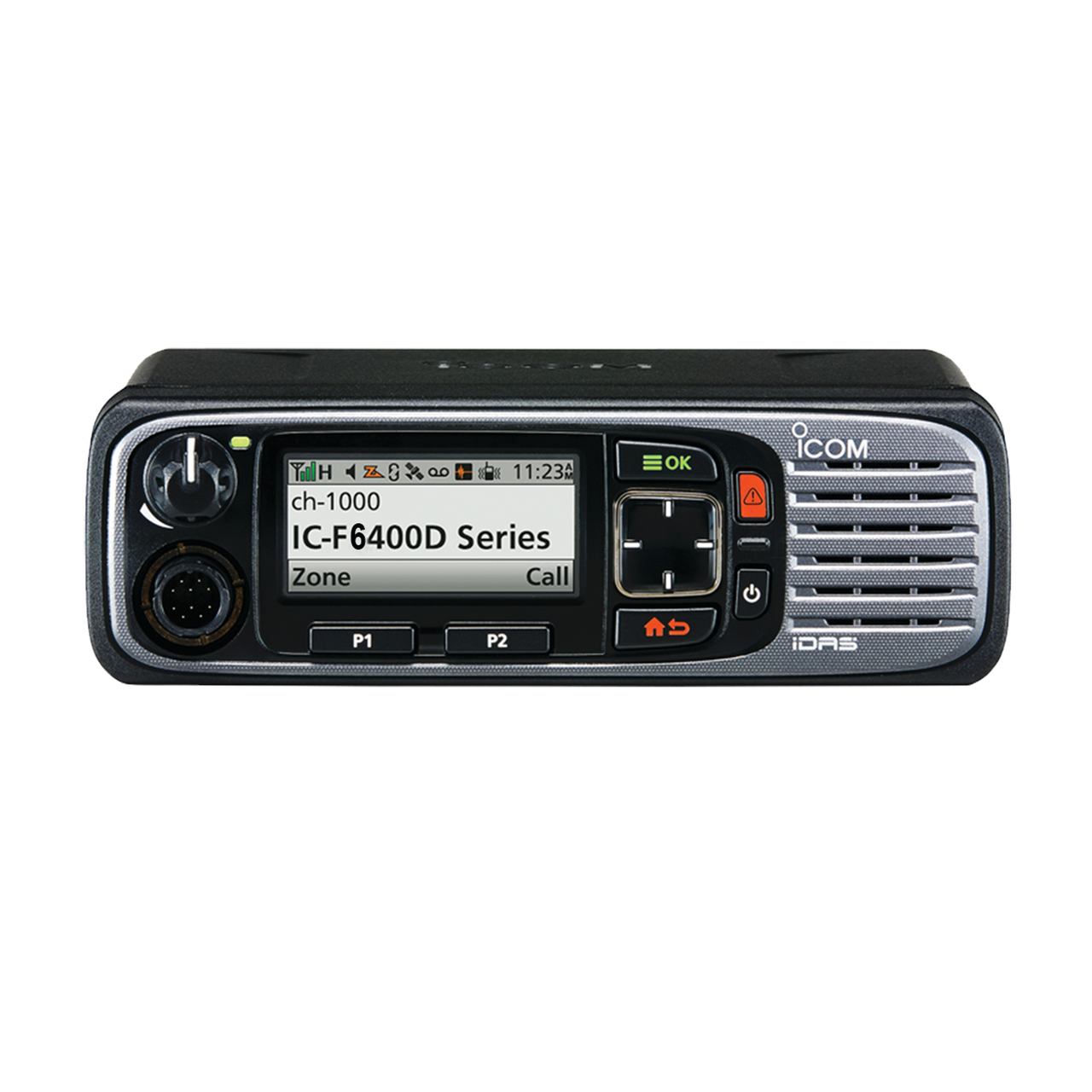 IC-F6400D/01 Radio móvil digital con pantalla a color de 1024 canales, en rango de 380-470MHz, GPS, y bluethooth.  Incluye micrófono, cable de corriente y bracket.