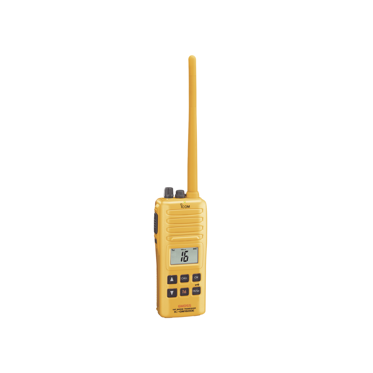 IC-GM1600EDU/75 Radio Portátil Marino, 2W, cumple con las regulaciones GMDSS, Tx:156.025-157.425MHz, Rx:156.050-163.275MHz, sumergible IPX7. Incluye: antena, batería BP-252, batería BP-234, cargador y clip