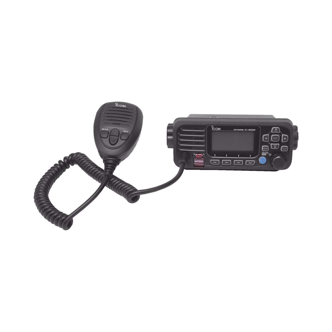 IC-M330GB Radio Móvil Marino ICOM, color negro, clase D DSC. Tx: 156.025 - 157.425 MHz, Rx: 156.050 - 163.275 MHz, GPS interconstruido, 25W de potencia, sumergible IPX7 incluye micrófono y cable de alimentación