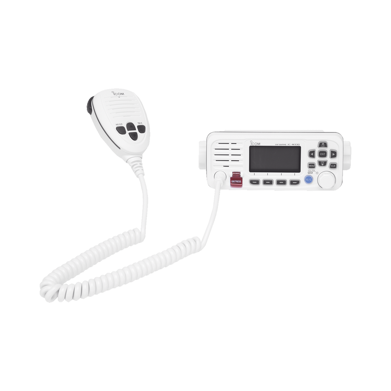 IC-M330GW Radio Móvil Marino ICOM, color blanco, clase D DSC. Tx: 156.025 - 157.425 MHz, Rx: 156.050 - 163.275 MHz, GPS interconstruido, 25W de potencia, sumergible IPX7 incluye micrófono y cable de alimentación