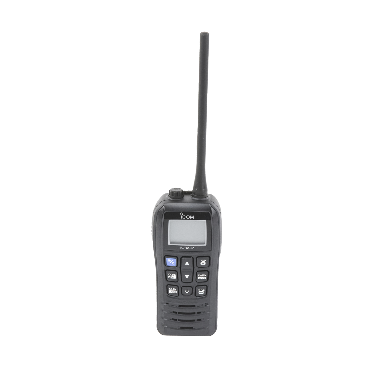 IC-M37 Radio VHF Portátil, Botones Grandes y Diseño Fácil de Agarrar, 6 W, Duración de 12 Horas con Batería BP-296, Guarda los Ultimos 5 Canales Usados, Fácil para hacer Llamadas Repetitivas, Flotante con Luz LED
