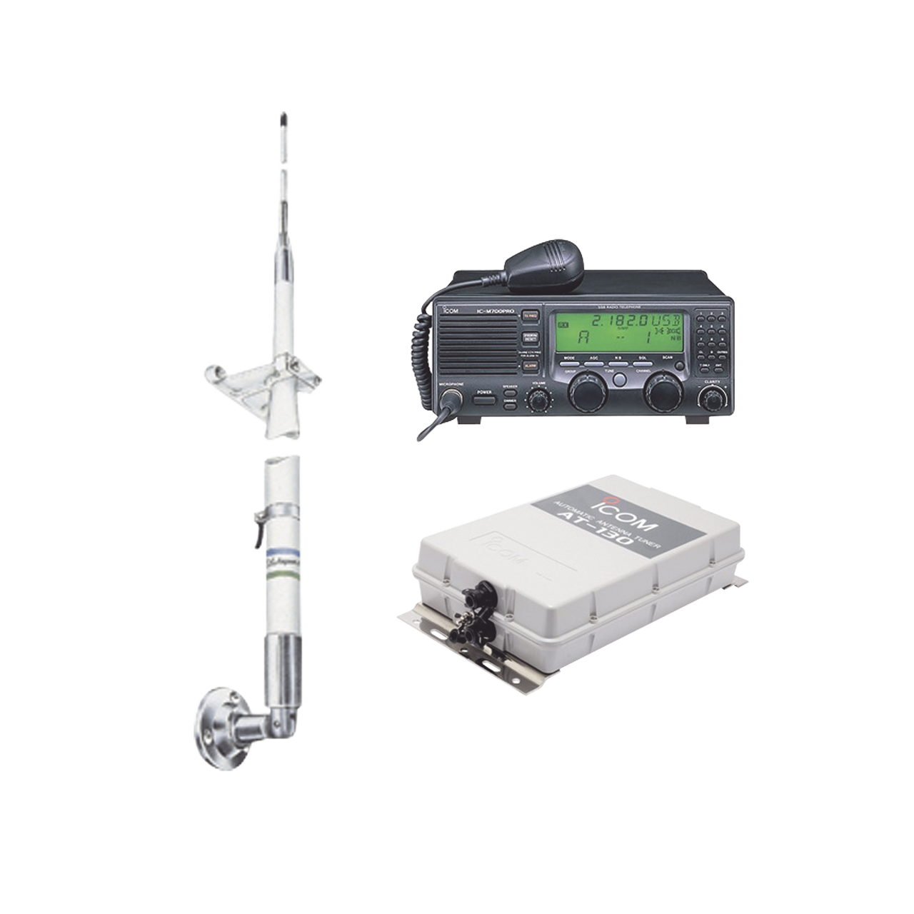 IC-M700PRO-KIT1 Kit de radio IC-M700pro con sintonizador de antena AT-130 y antena HF Shakespeare 390