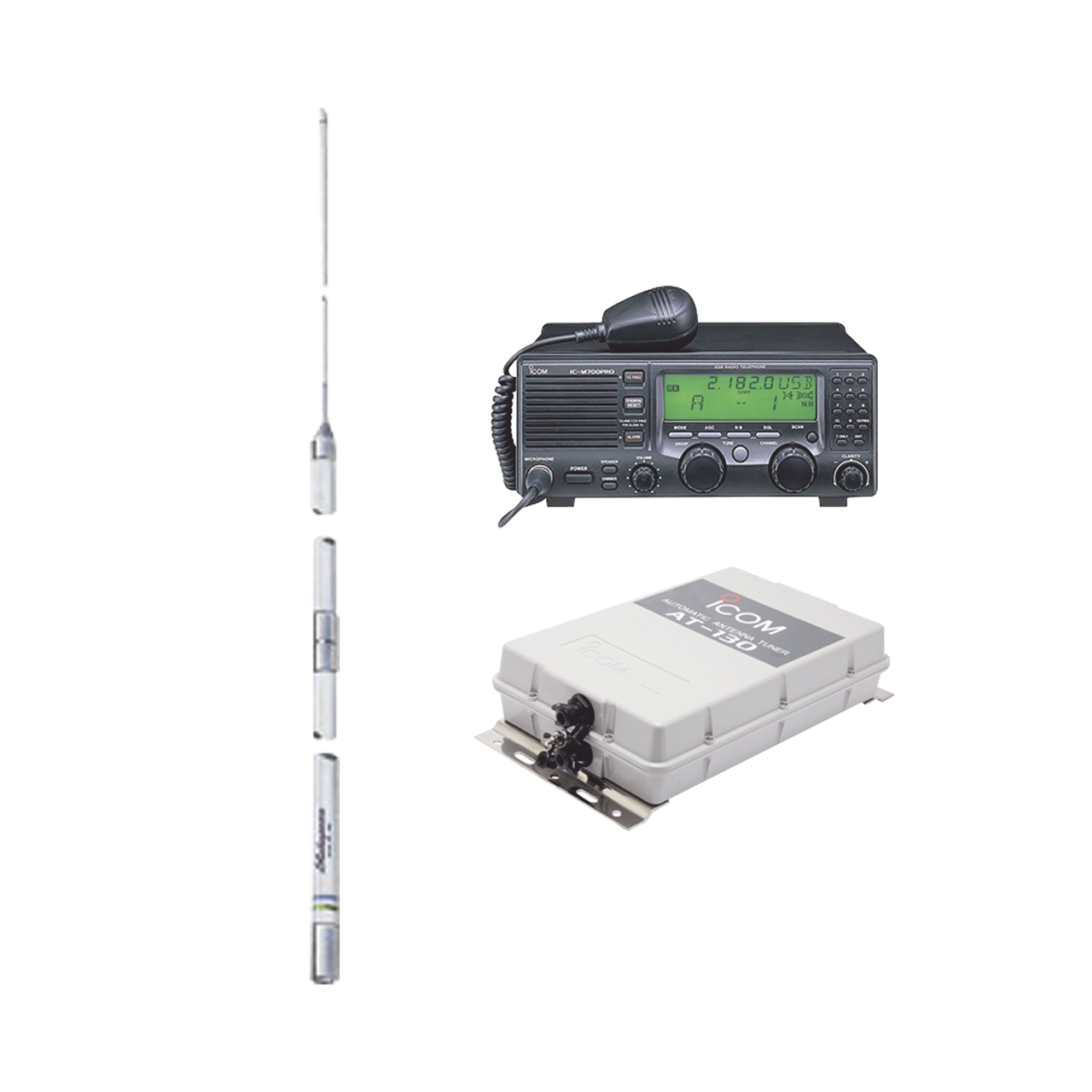 IC-M700PRO-KIT2 Kit de radio IC-M700pro con sintonizador de antena AT-130 y antena HF Shakespeare 393