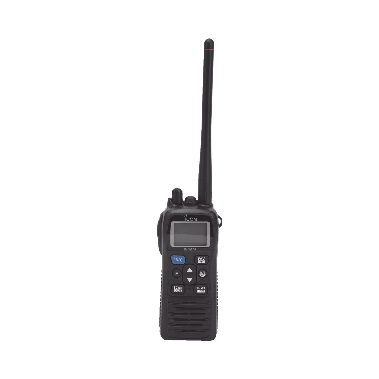 IC-M73PLUS Radio VHF Portátil, Guarda la Voz de la última Llamada, 7 W audio, Función de Cancelación de Ruido, IPX8 Sumergible a prueba de Agua, Diseño Elegante en Color Negro